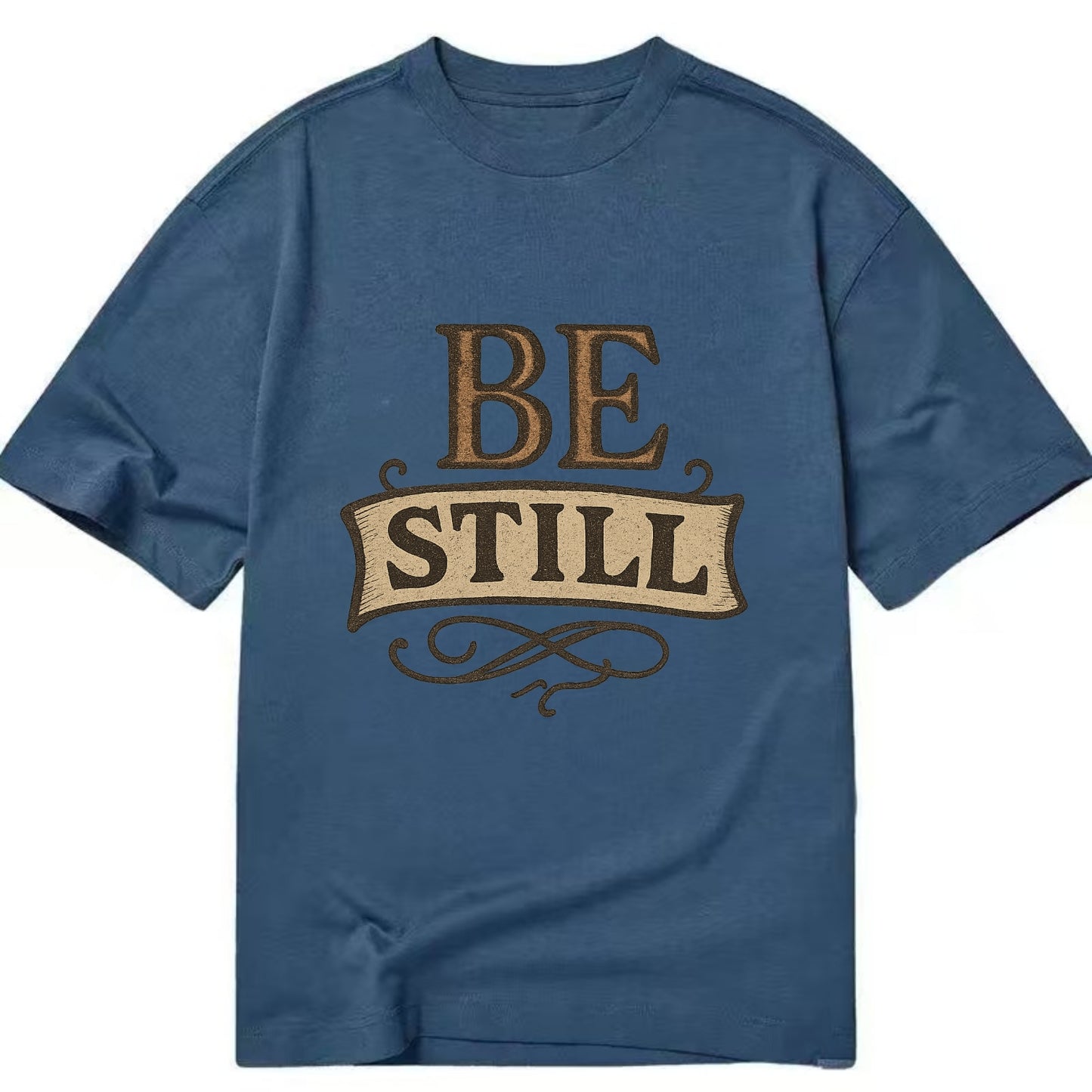 Bold typography design - "BE STILL" - quiet mind, meditation, inner peace - Classic T-shirt - Twilight Navy(Blue)