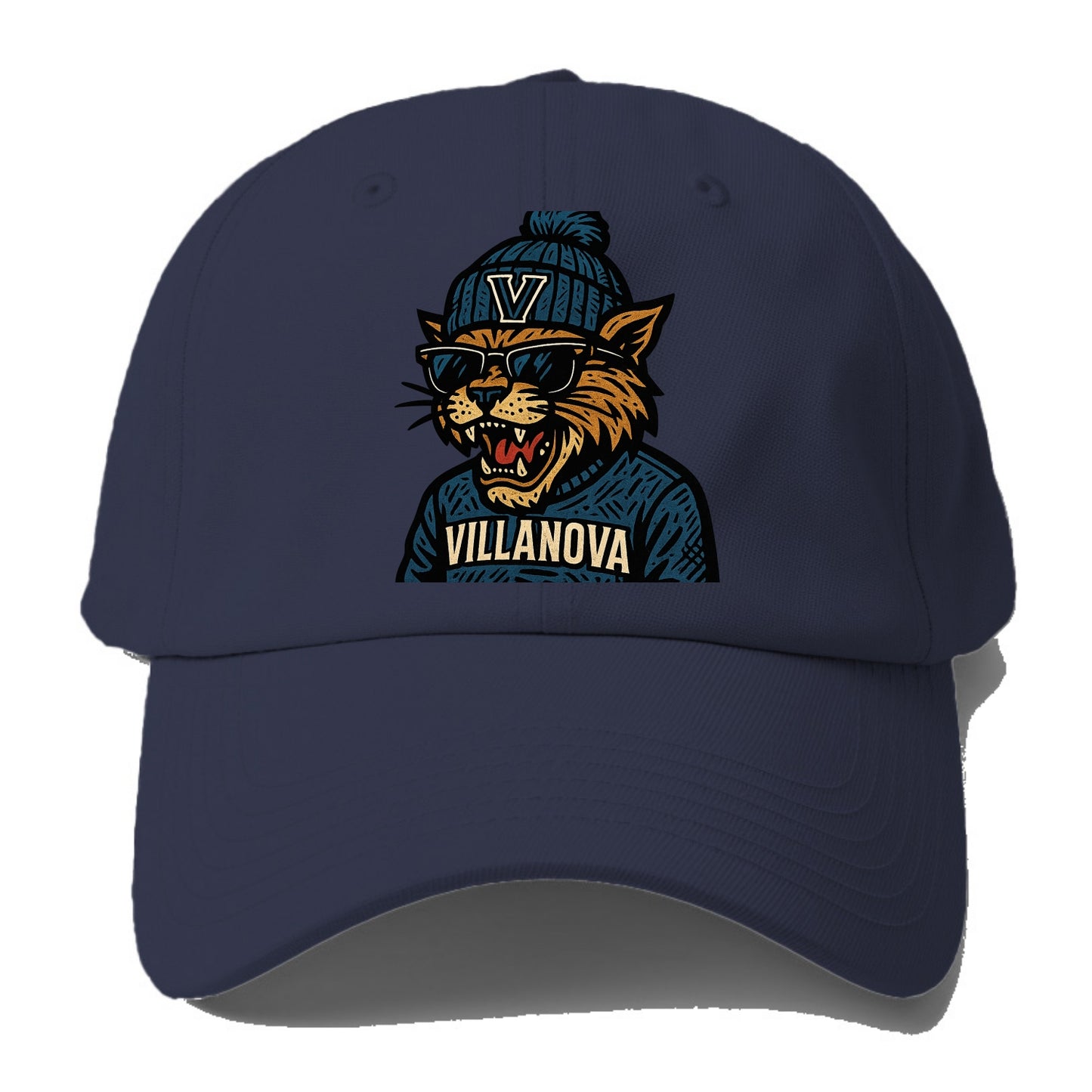 Villanova Wildcat wearing Villanova beanie with V patch - Baseball Cap For Big Heads - Twilight Navy(Blue)