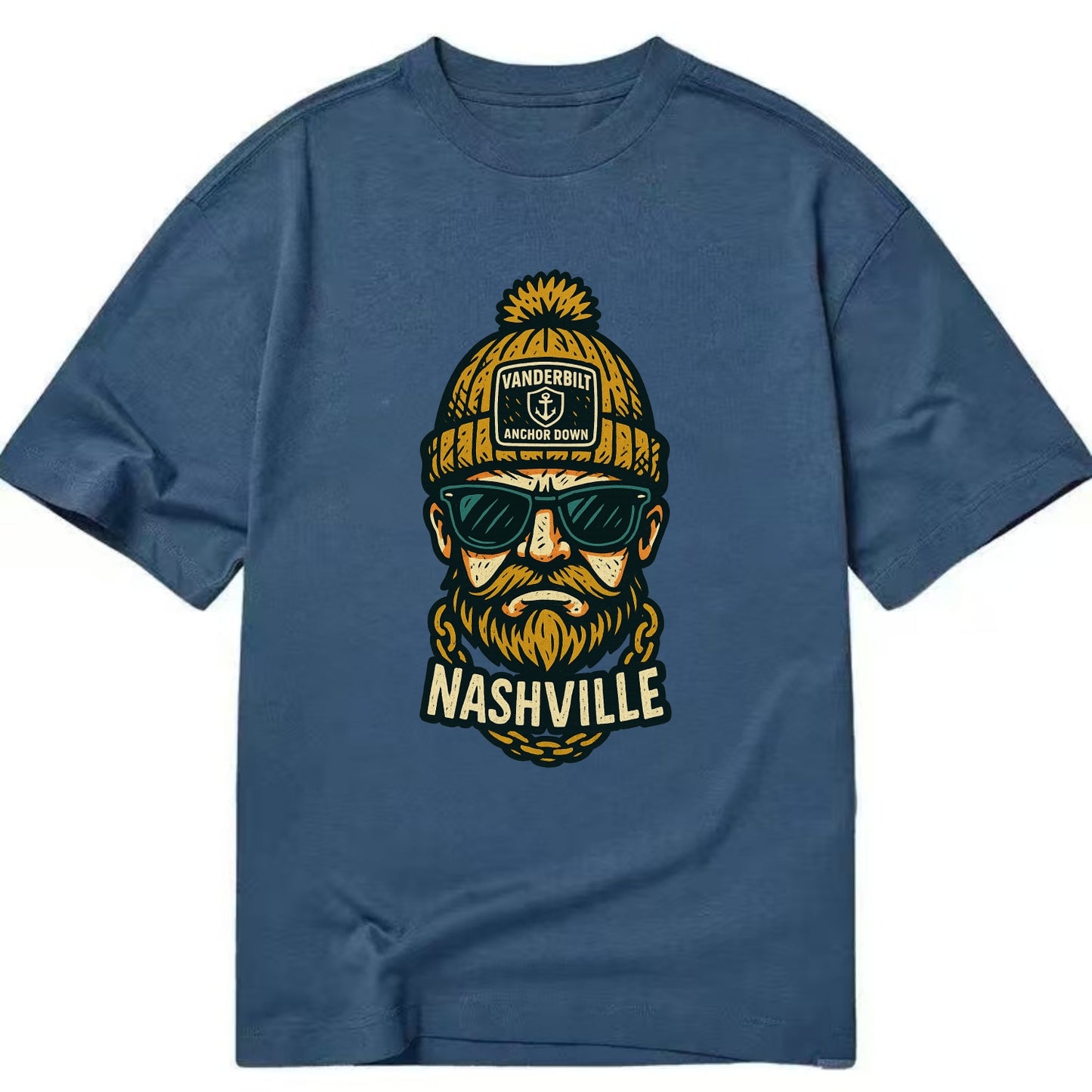 Nashville Commodore wearing Vanderbilt beanie with anchor patch - Classic T-shirt - Twilight Navy(Blue)