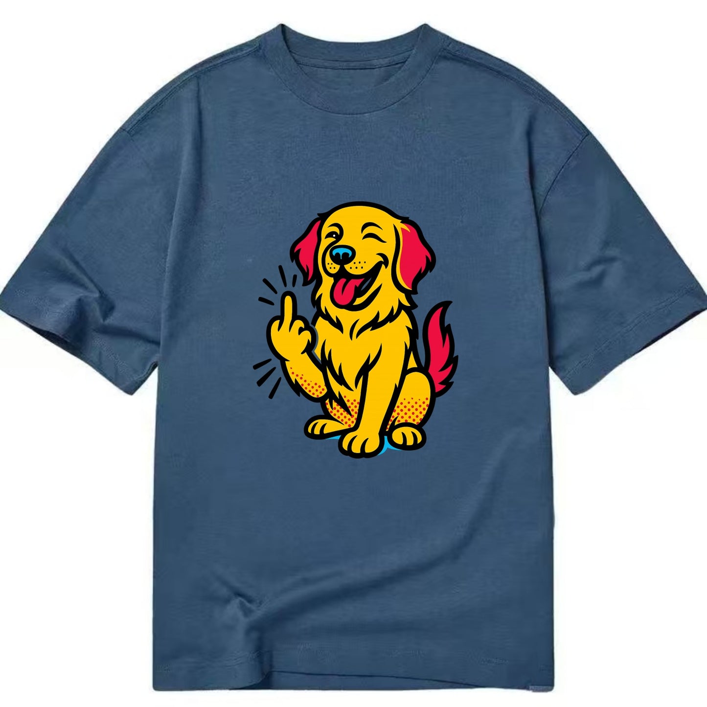 Golden Retriever with happy smile and golden coat, fluffy paw raised - Classic T-shirt - Twilight Navy(Blue)