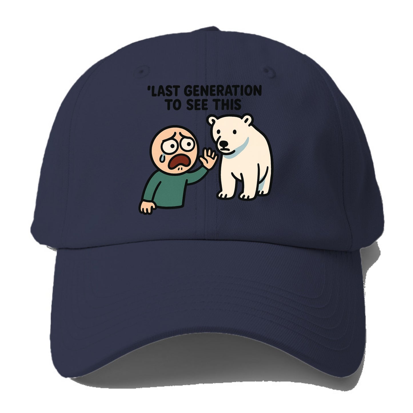 Person waving goodbye to polar bear - "Last generation to see this" - - Baseball Cap For Big Heads - Twilight Navy(Blue)