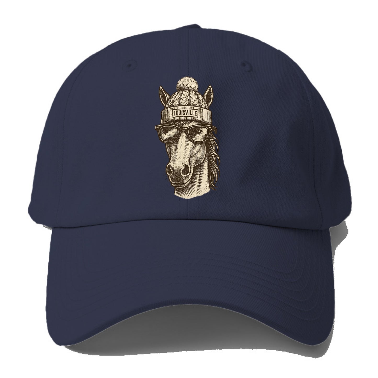 Kentucky Thoroughbred Horse wearing Louisville beanie with pom pom and - Baseball Cap For Big Heads - Twilight Navy(Blue)