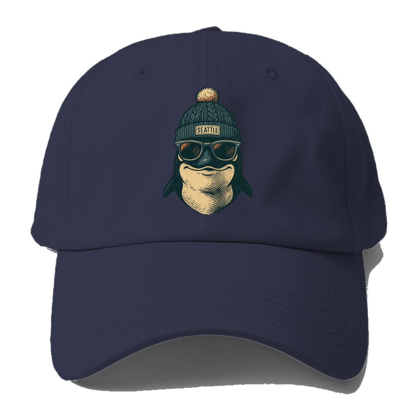 Washington Orca wearing Seattle beanie with pom pom and wayfarer - Baseball Cap For Big Heads - Twilight Navy(Blue)