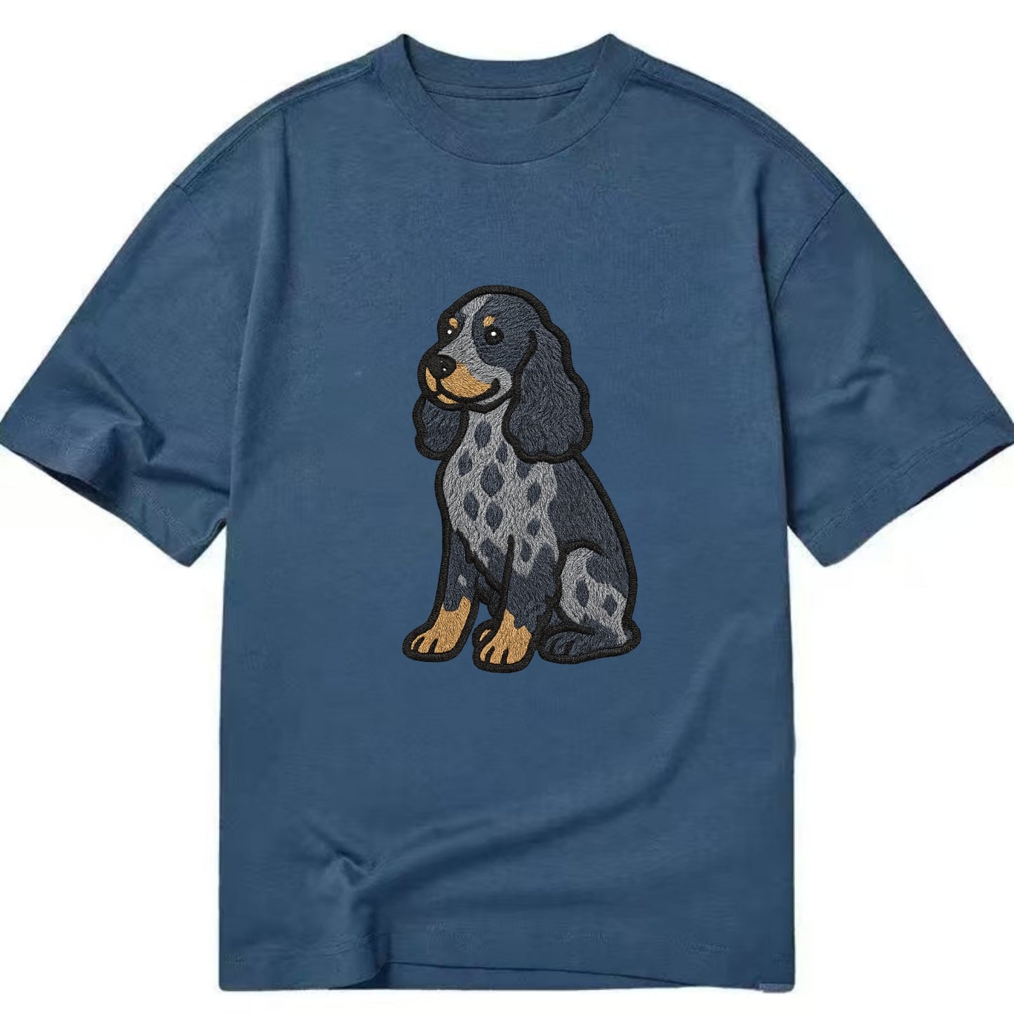English Cocker Spaniel - Blue roan embroidered sitting pose - Classic T-shirt - Twilight Navy(Blue)