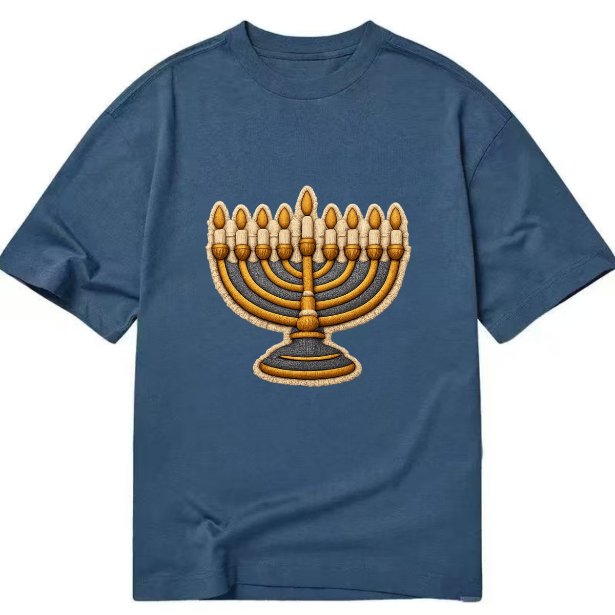 MENORAH LIGHTS - nine branch candelabra in gold and blue , Hanukkah - Classic T-shirt - Twilight Navy(Blue)
