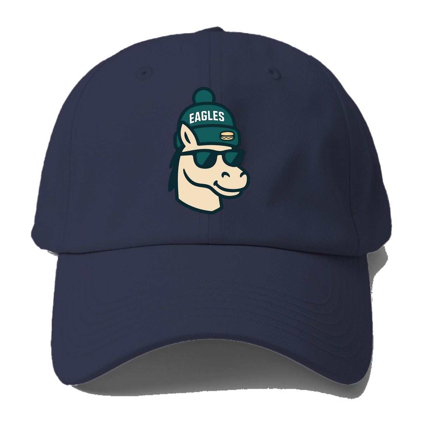 Philadelphia Horse wearing Eagles beanie with cheesesteak patch and wayfarer - Baseball Cap - Twilight Navy(Blue)