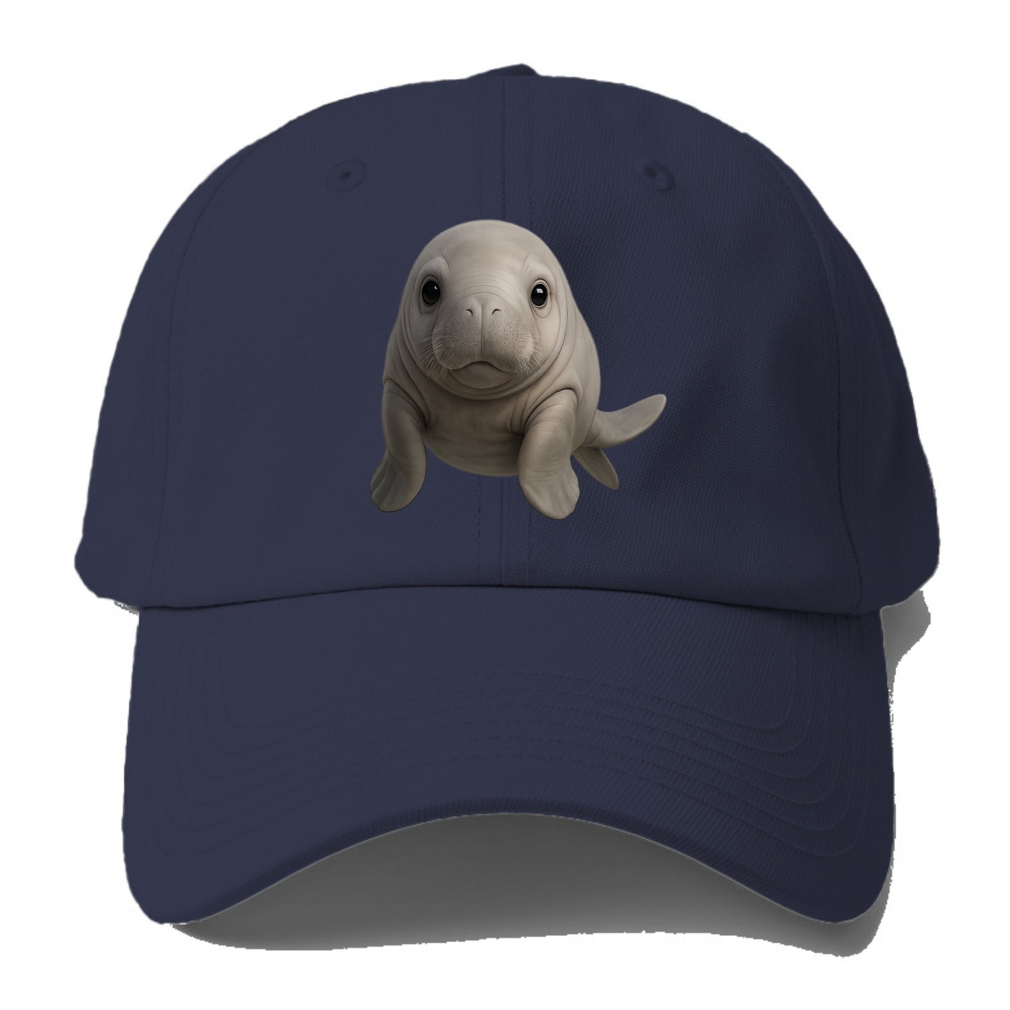 Baby Dugong - gray with paddle tail, gentle expression, whiskers, front-facing, sweet - Baseball Cap - Twilight Navy(Blue)