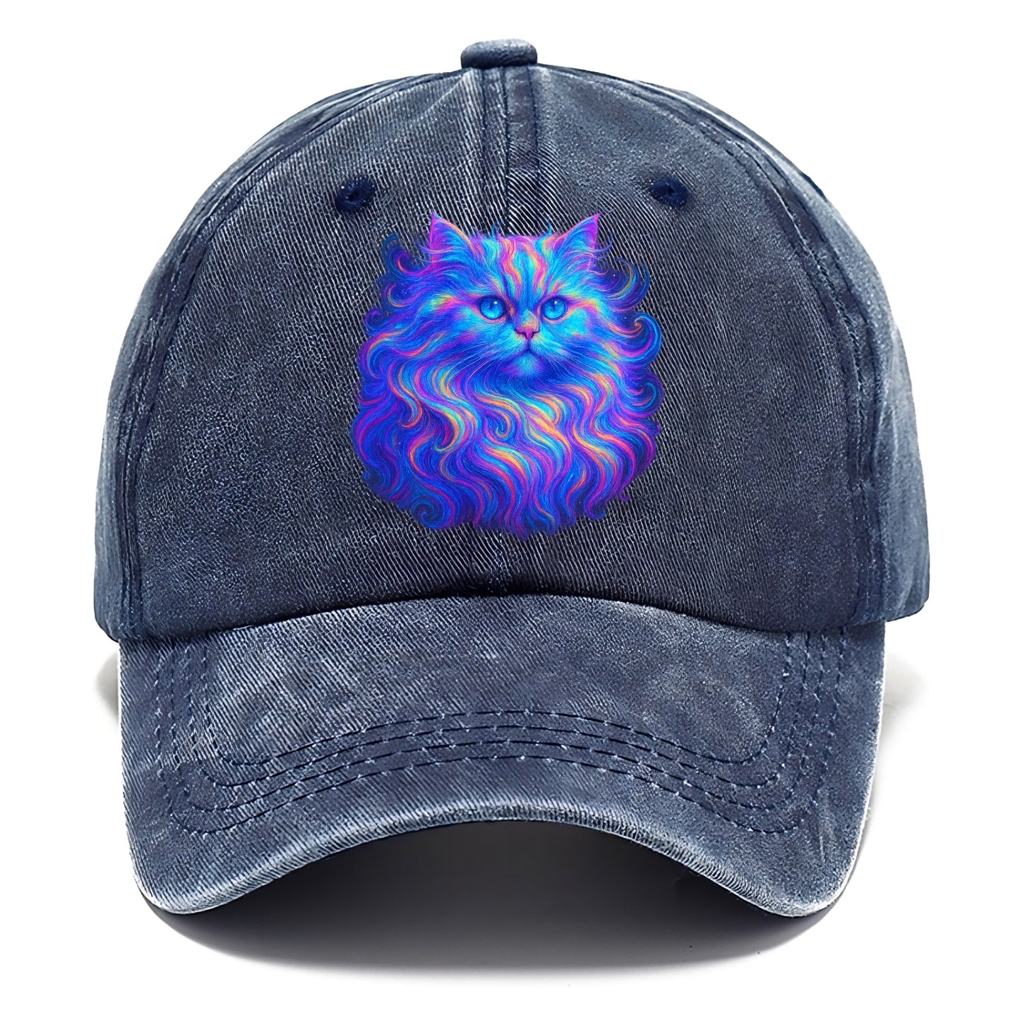 Luxurious Persian cat with flowing fur that refracts into rainbow prisms, soft pastel - Classic Cap - Twilight Navy(Blue)
