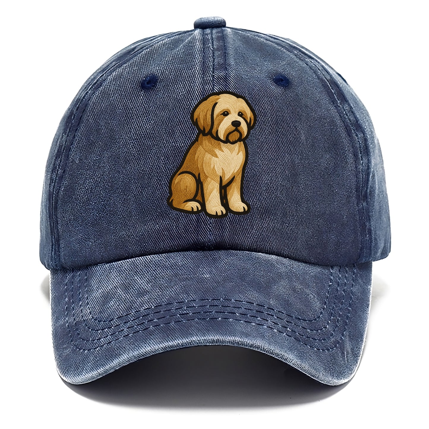Tibetan Terrier - Gold and white embroidered sitting pose - Classic Cap - Twilight Navy(Blue)