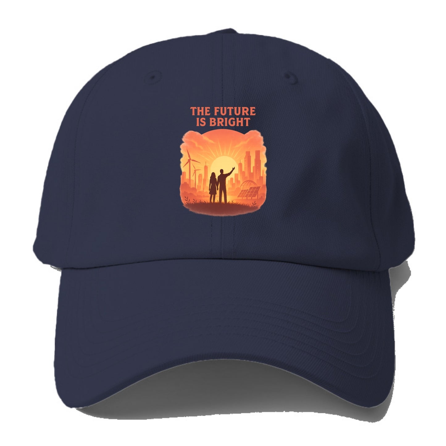 Sunrise over thriving sustainable city - "The Future is Bright" - - Baseball Cap For Big Heads - Twilight Navy(Blue)