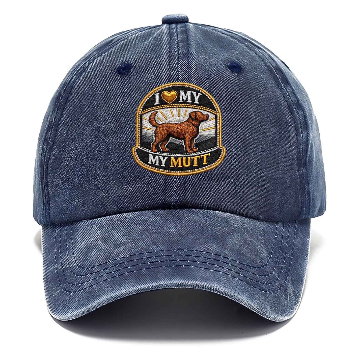 I LOVE MY MUTT - mixed breed silhouette in brown , rescue pride - Classic Cap - Twilight Navy(Blue)