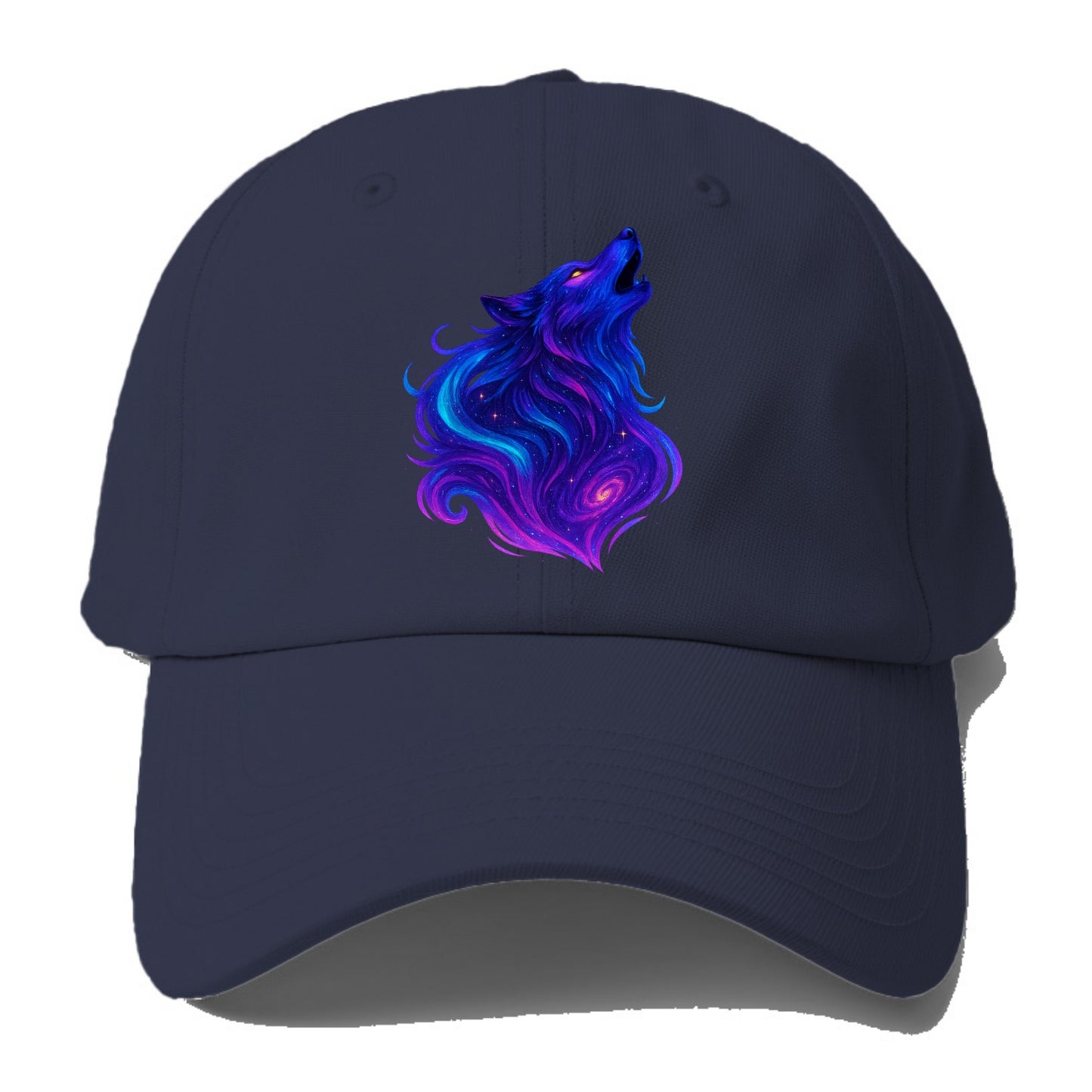 Noble wolf with flowing fur that transforms into aurora borealis streams, cyan and - Baseball Cap - Twilight Navy(Blue)