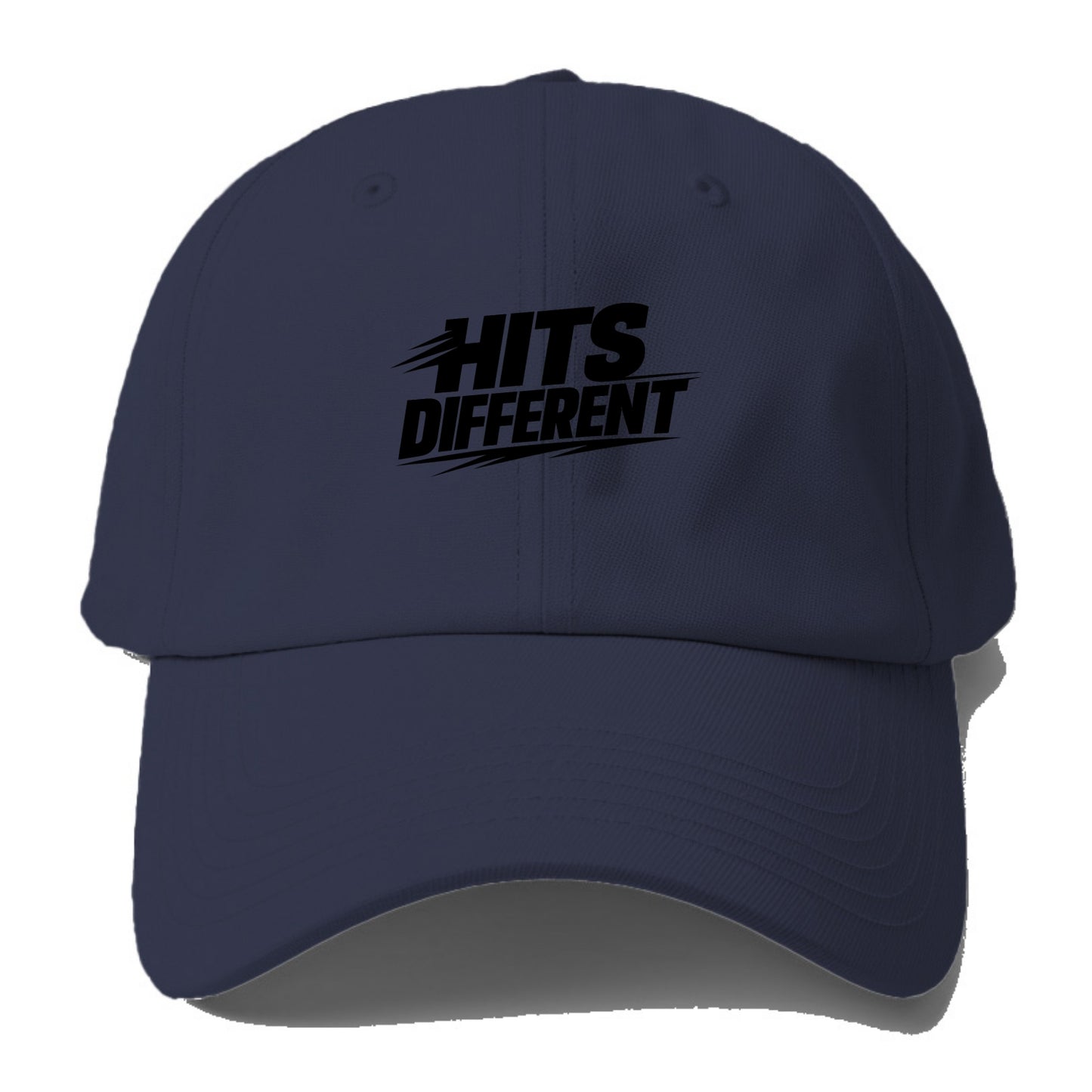 Bold typography design - "HITS DIFFERENT" - uniquely special, stands out - Baseball Cap - Twilight Navy(Blue)