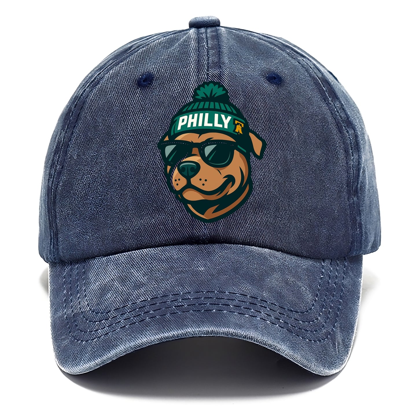 Philly Pitbull wearing Eagles beanie with Liberty Bell patch and wayfarer sunglasses - Classic Cap - Twilight Navy(Blue)