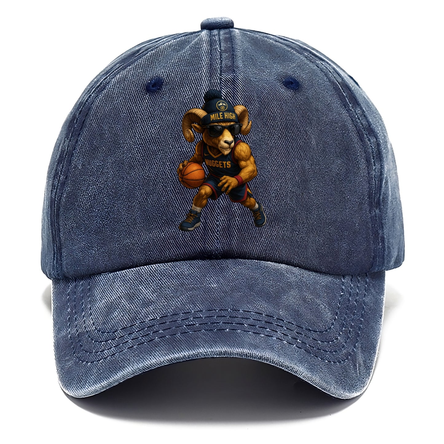 Mile High Bighorn wearing Nuggets beanie with mountain patch and wayfarer sunglasses - Classic Cap - Twilight Navy(Blue)