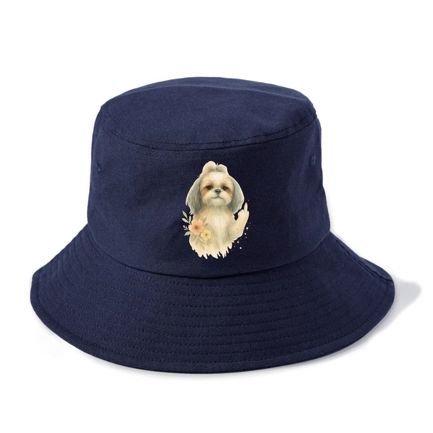 Shih Tzu with long flowing silky hair, tiny paw showing attitude - Bucket Hat - Twilight Navy(Blue)