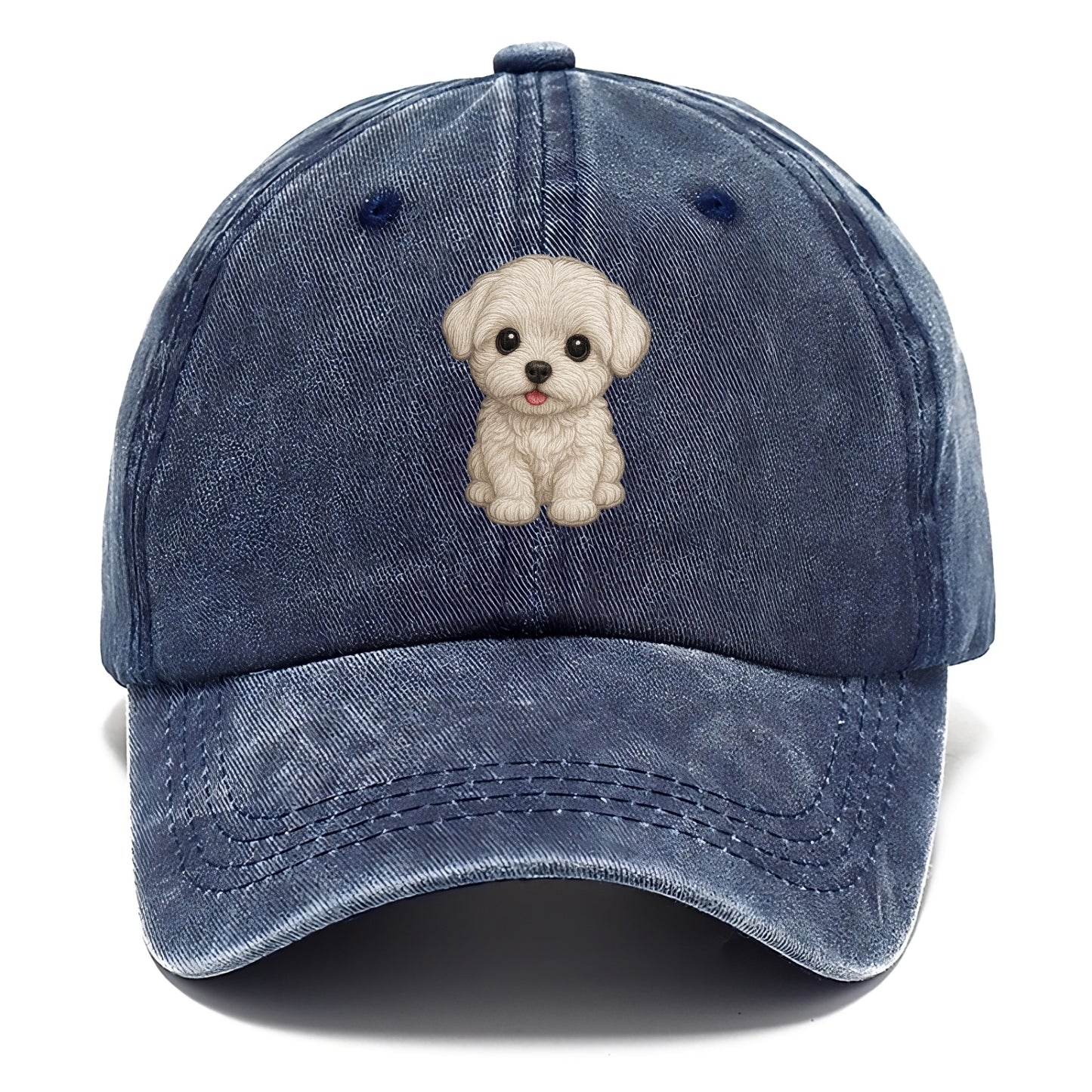 Baby Maltese Puppy - pure white silky coat, black button eyes, tiny nose, - Classic Cap - Twilight Navy(Blue)