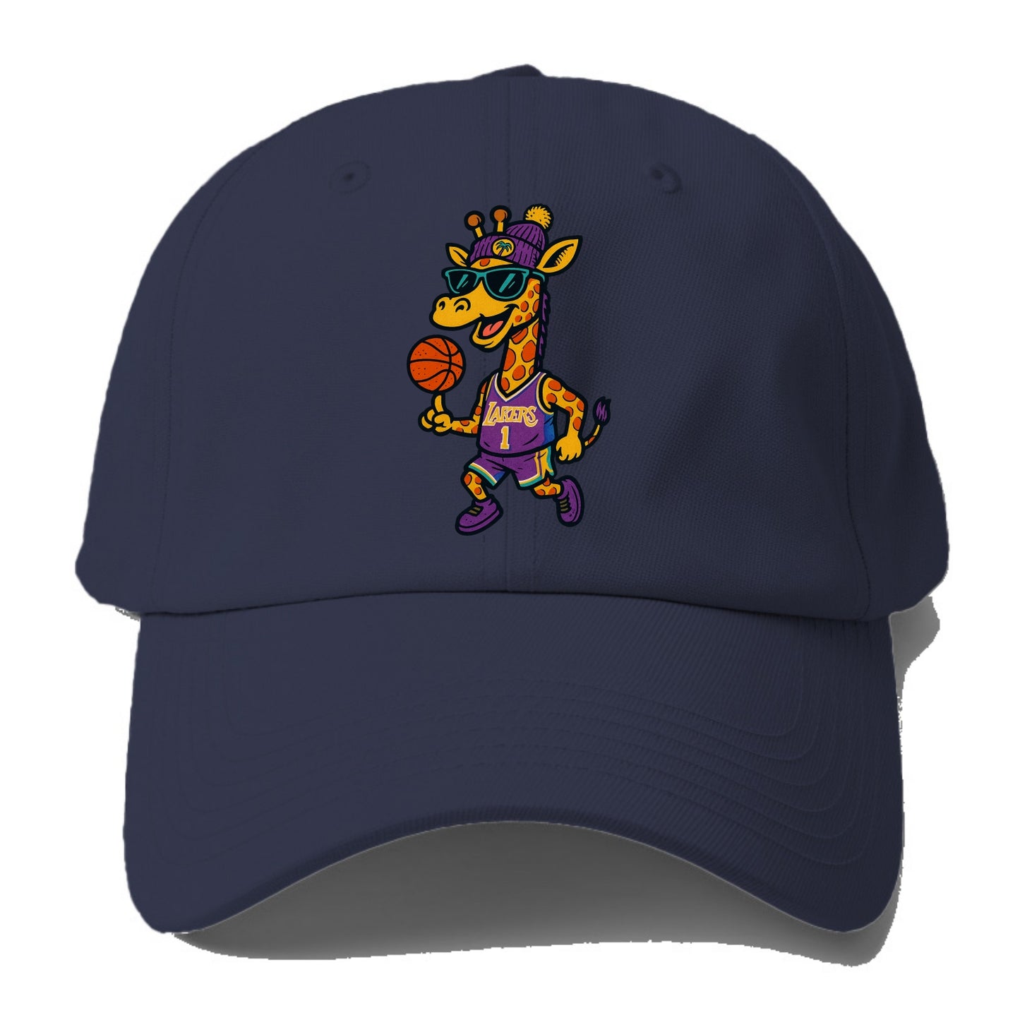 California Giraffe wearing Lakers beanie with palm tree patch and - Baseball Cap For Big Heads - Twilight Navy(Blue)