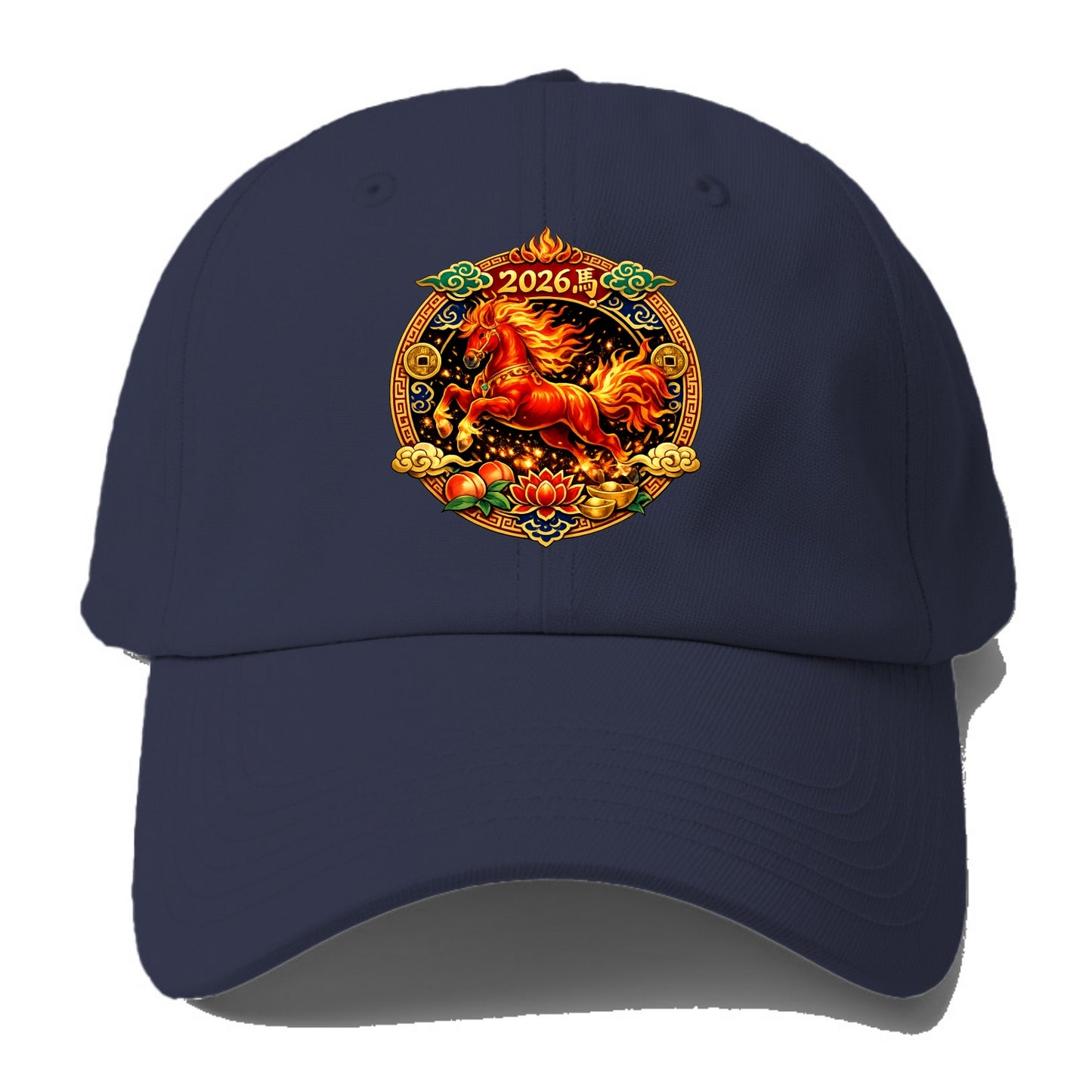 FIRE HORSE | Flaming mane and tail horse | Blazing orange and red colors | Dynamic - Baseball Cap - Twilight Navy(Blue)