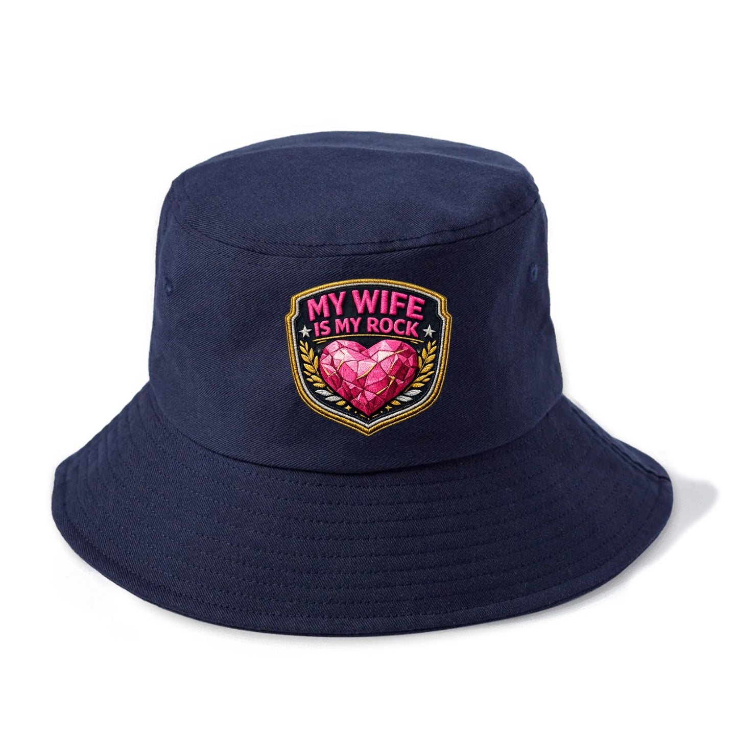 MY WIFE IS MY ROCK - pink rock heart - pink - solid wife - Bucket Hat - Twilight Navy(Blue)