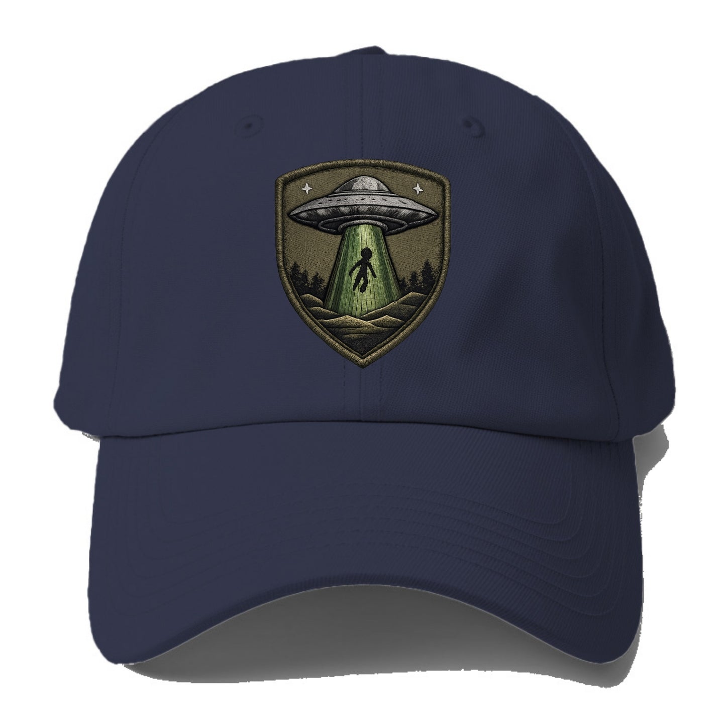 UFO ALIEN - flying saucer with beam in silver and green , extraterrestrial - Baseball Cap - Twilight Navy(Blue)