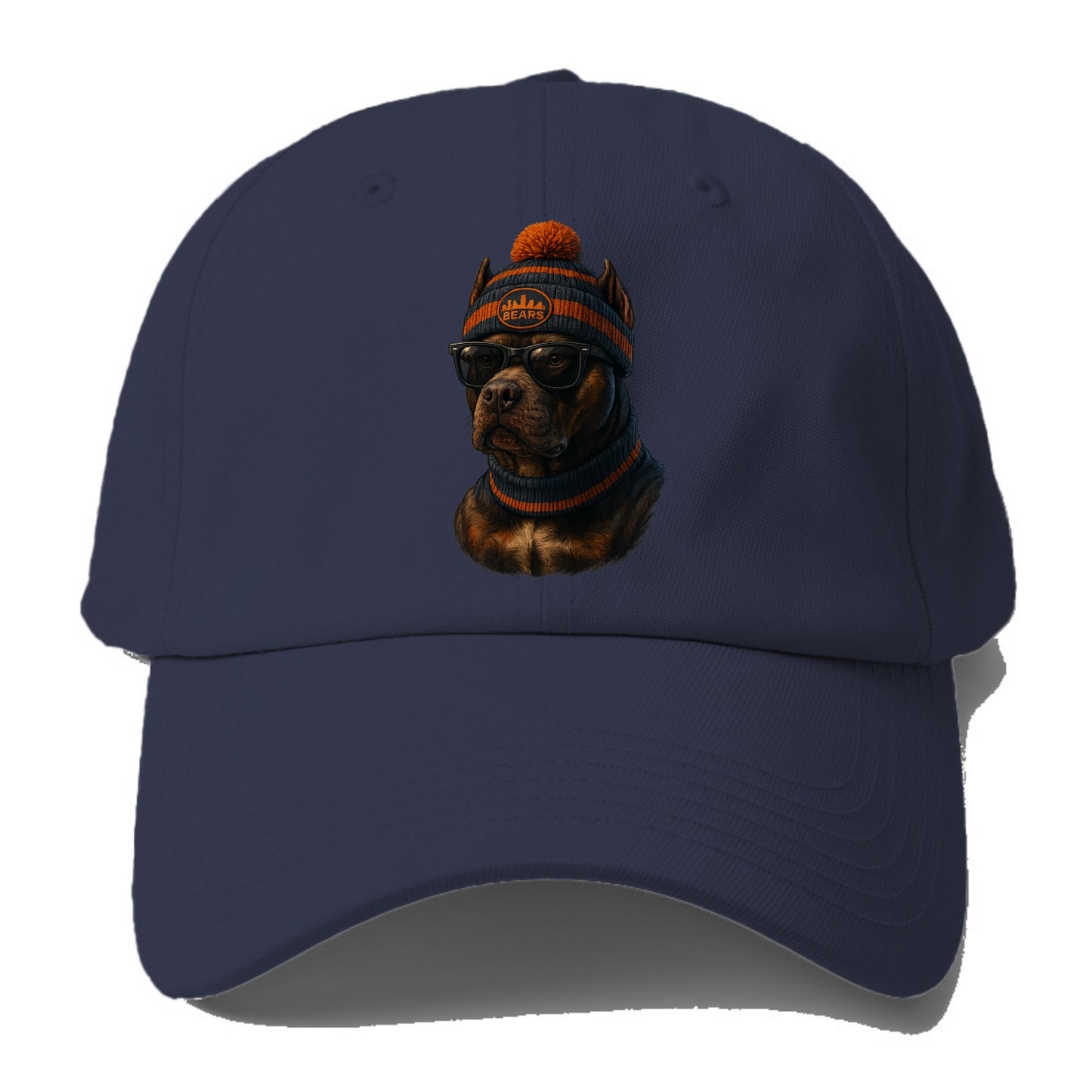 Chicago Pitbull wearing Bears beanie with skyline patch and wayfarer sunglasses - Baseball Cap - Twilight Navy(Blue)