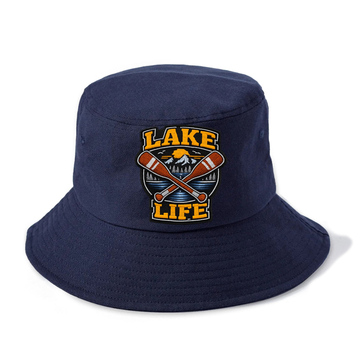 CANOE PADDLE - wooden paddle crossed in brown and cream , lake life - Bucket Hat - Twilight Navy(Blue)