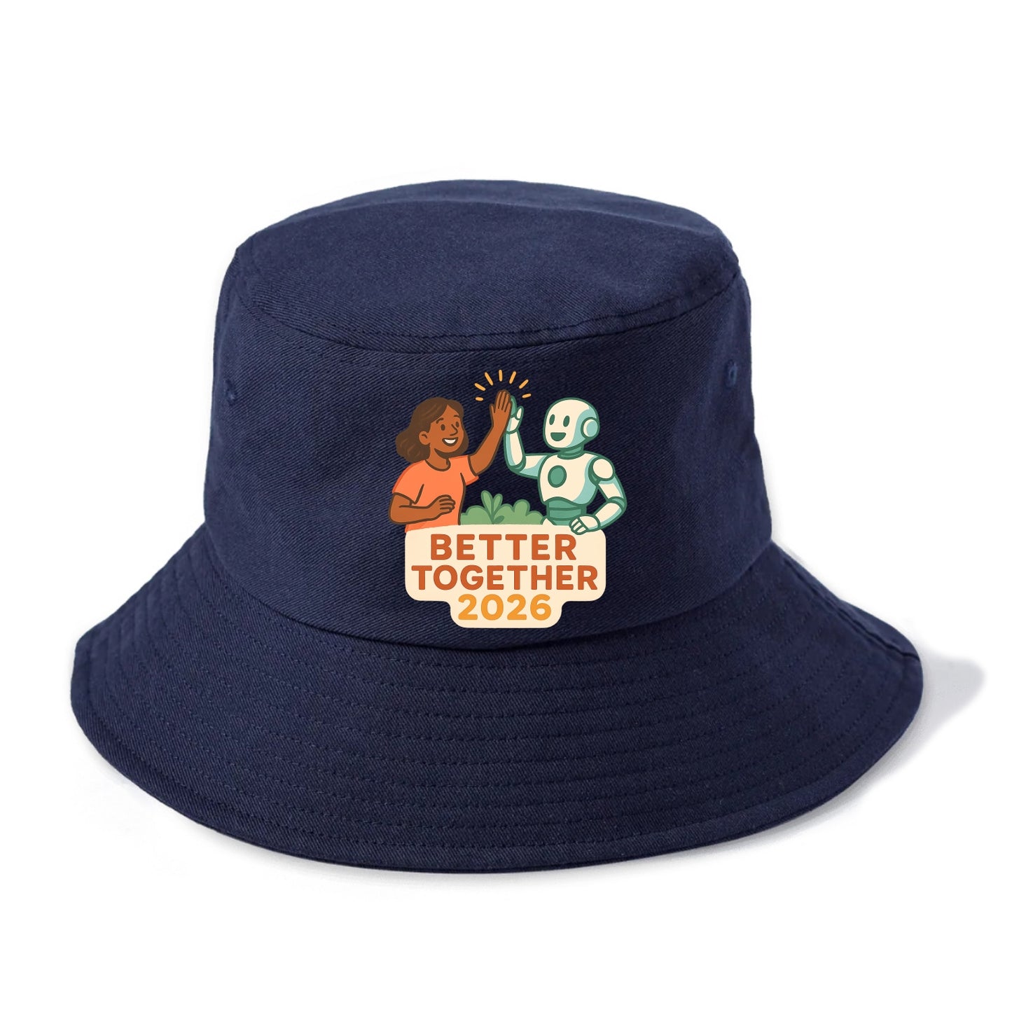 Human and AI robot high-fiving as collaborative partners - "Better Together 2026" - - Bucket Hat - Twilight Navy(Blue)