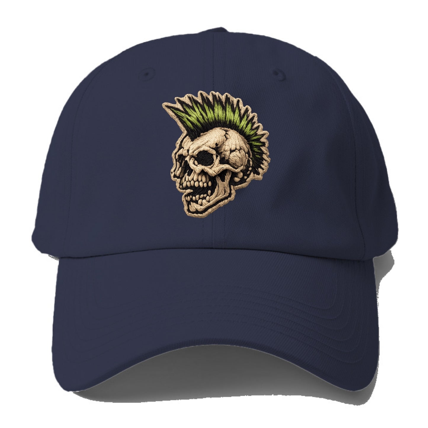MOHAWK SKULL - punk skull with mohawk in neon green and black , punk rock - Baseball Cap - Twilight Navy(Blue)