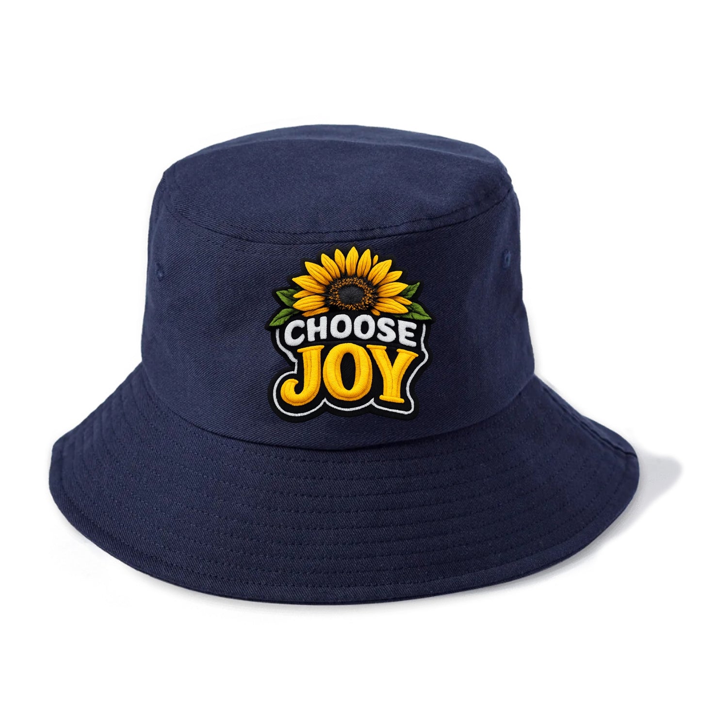 CHOOSE JOY - sunflower with text in yellow , happiness choice - Bucket Hat - Twilight Navy(Blue)