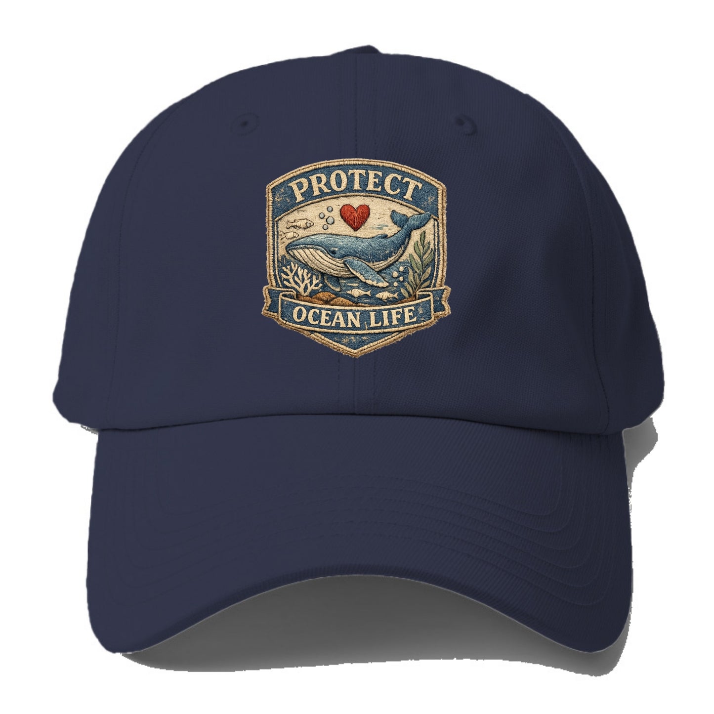 PROTECT OCEAN LIFE - whale with heart in blue , marine conservation - Baseball Cap For Big Heads - Twilight Navy(Blue)