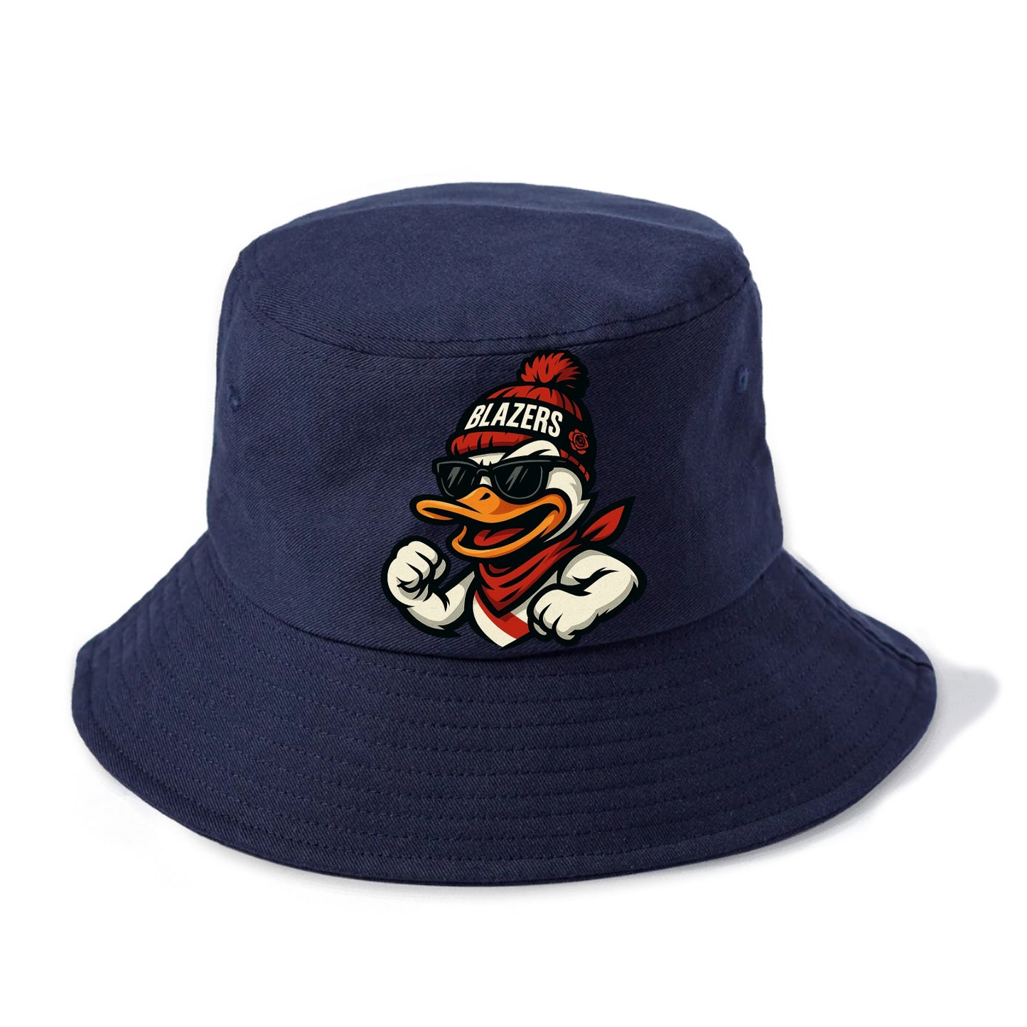 Oregon Duck wearing Trail Blazers beanie with rose patch and wayfarer sunglasses - Bucket Hat - Twilight Navy(Blue)