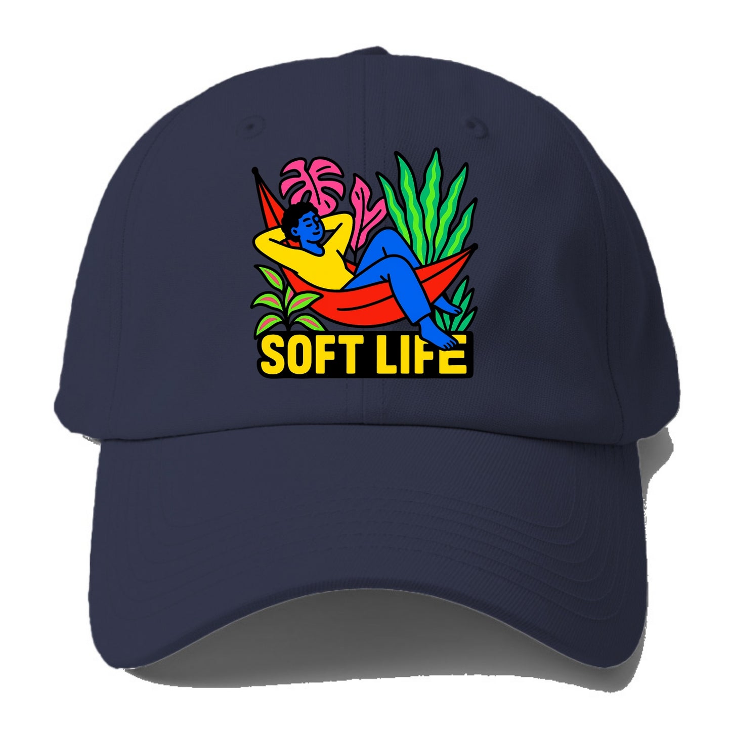 Person relaxing in hammock with plants - "soft life" aesthetic, - Baseball Cap For Big Heads - Twilight Navy(Blue)