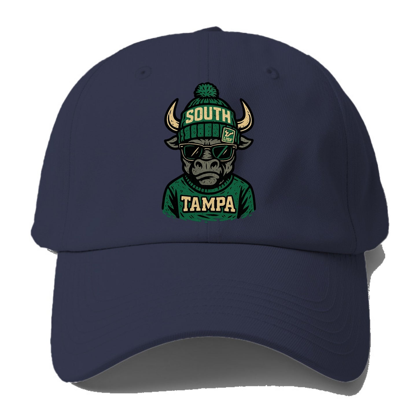 Tampa Bull wearing South Florida beanie with USF patch - Baseball Cap For Big Heads - Twilight Navy(Blue)