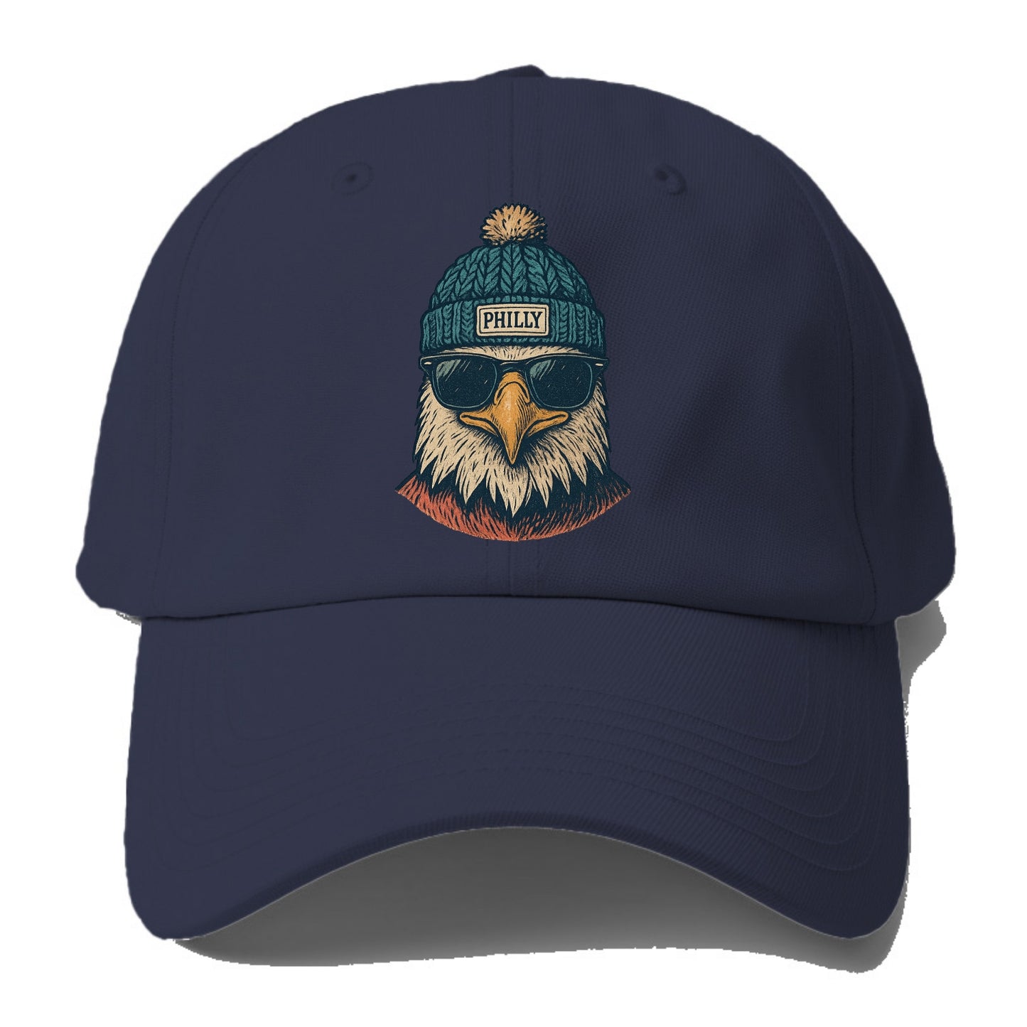 Philadelphia Eagle wearing Philly beanie with pom pom and wayfarer sunglasses - Baseball Cap - Twilight Navy(Blue)