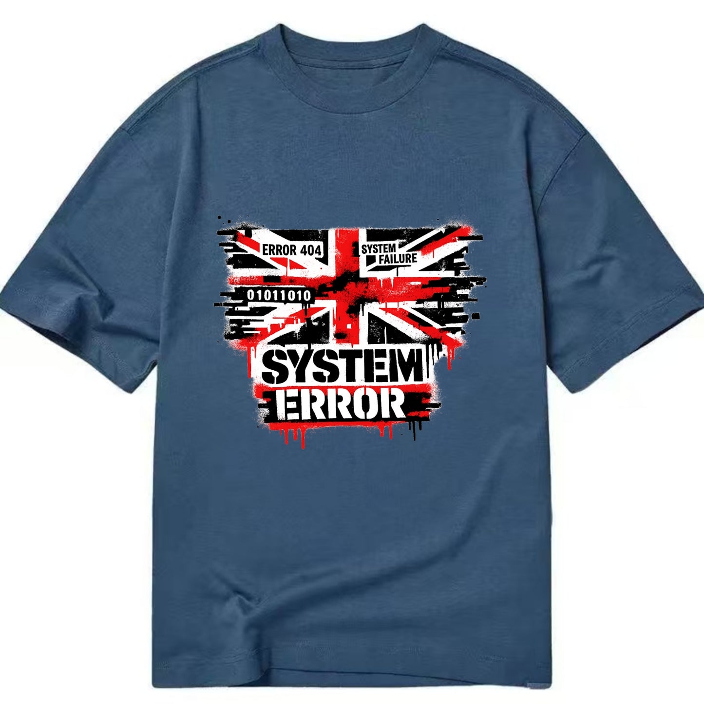 SYSTEM ERROR | Glitch Union Jack pattern | Digital corruption effect | Error code - Classic T-shirt - Twilight Navy(Blue)