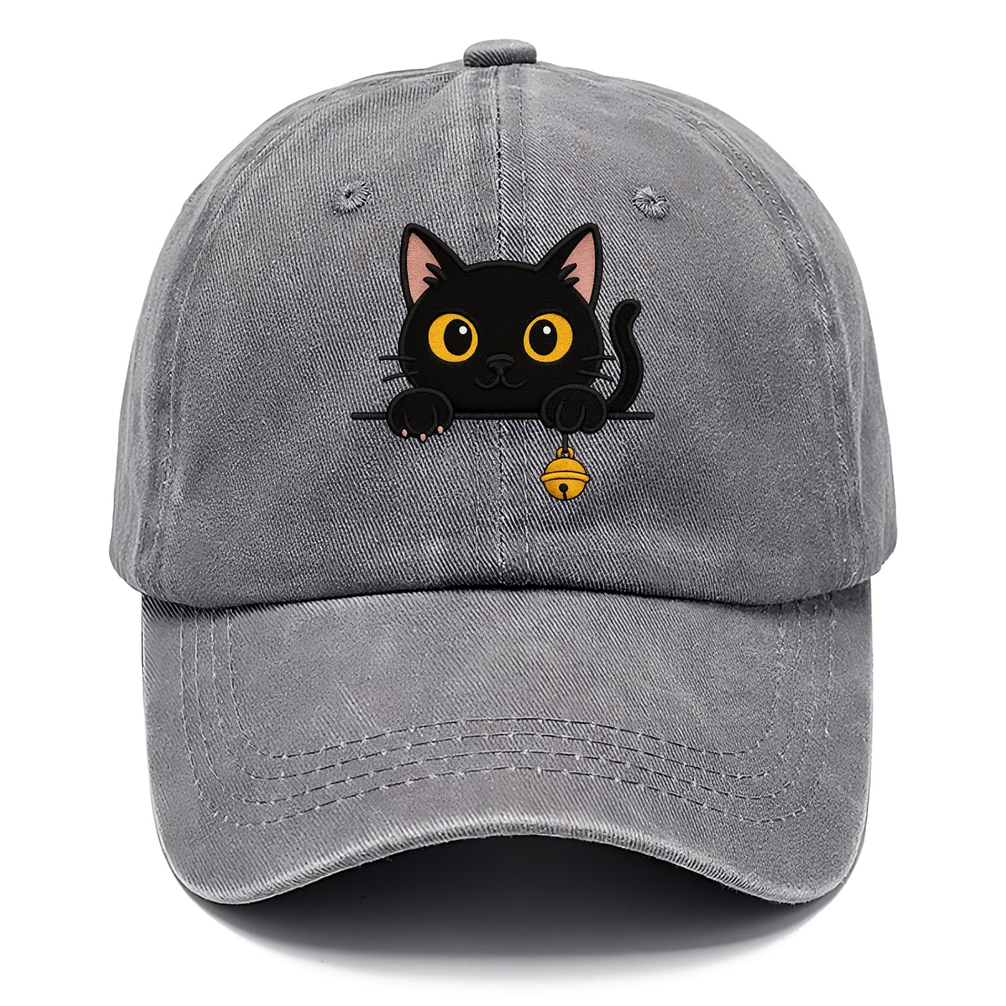 Midnight the black cat leaning sideways with chin resting on left paw. - Classic Cap - Urban Haze(Grey)