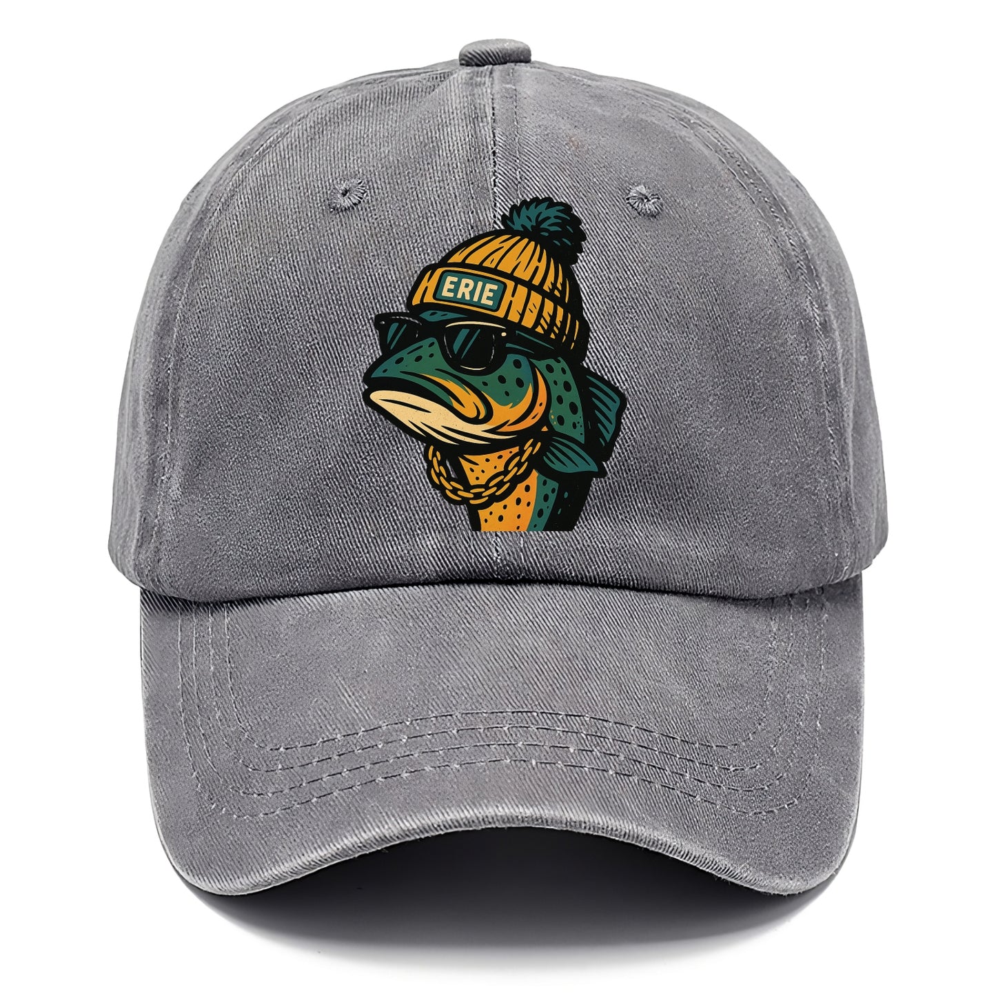 Erie Lake Trout wearing Erie beanie with pom pom and wayfarer sunglasses - Classic Cap - Urban Haze(Grey)