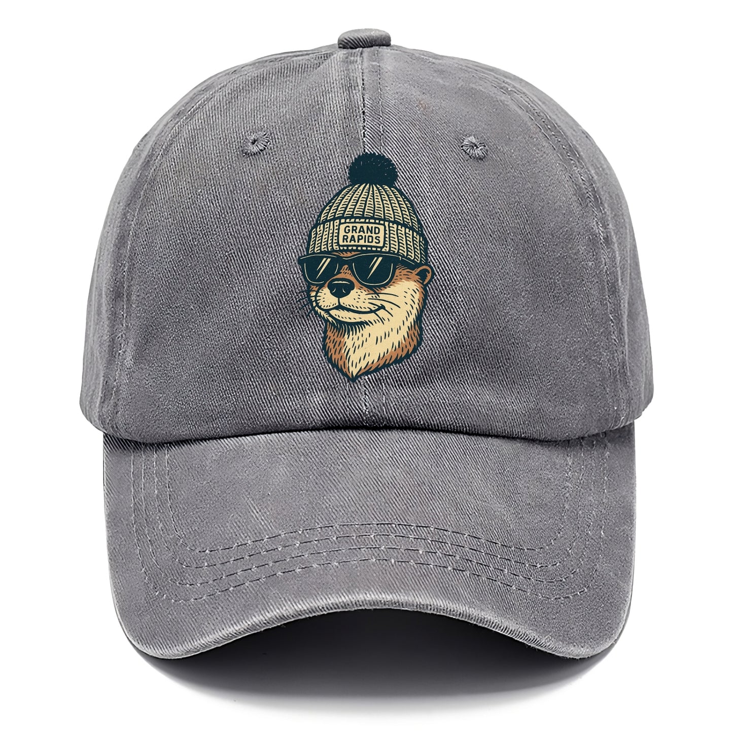 Grand Rapids River Otter wearing Grand Rapids beanie with pom pom and wayfarer - Classic Cap - Urban Haze(Grey)