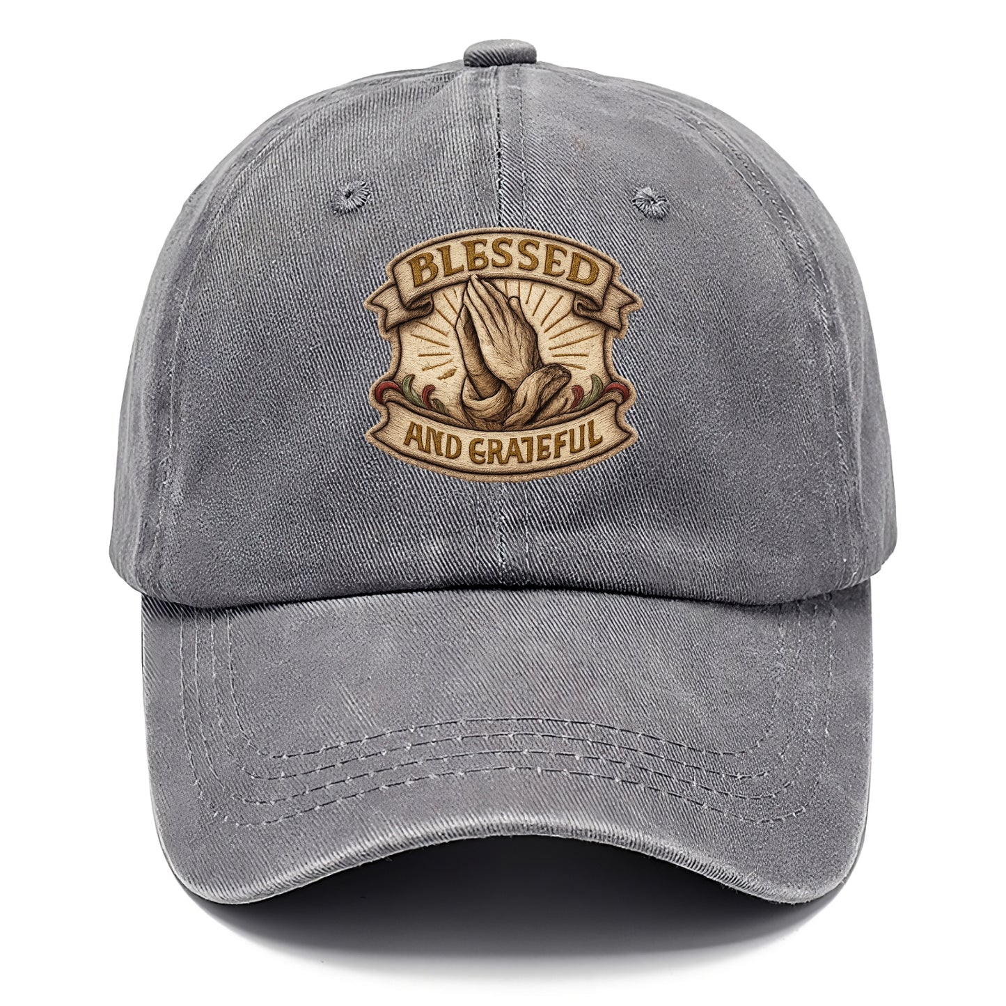 BLESSED AND GRATEFUL - praying hands with text in gold , thankful - Classic Cap - Urban Haze(Grey)