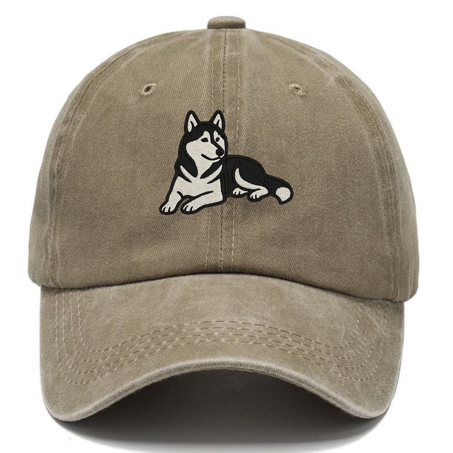 Siberian Husky - Black and white relaxed Classic Cap - Warm Sand(Khaki)