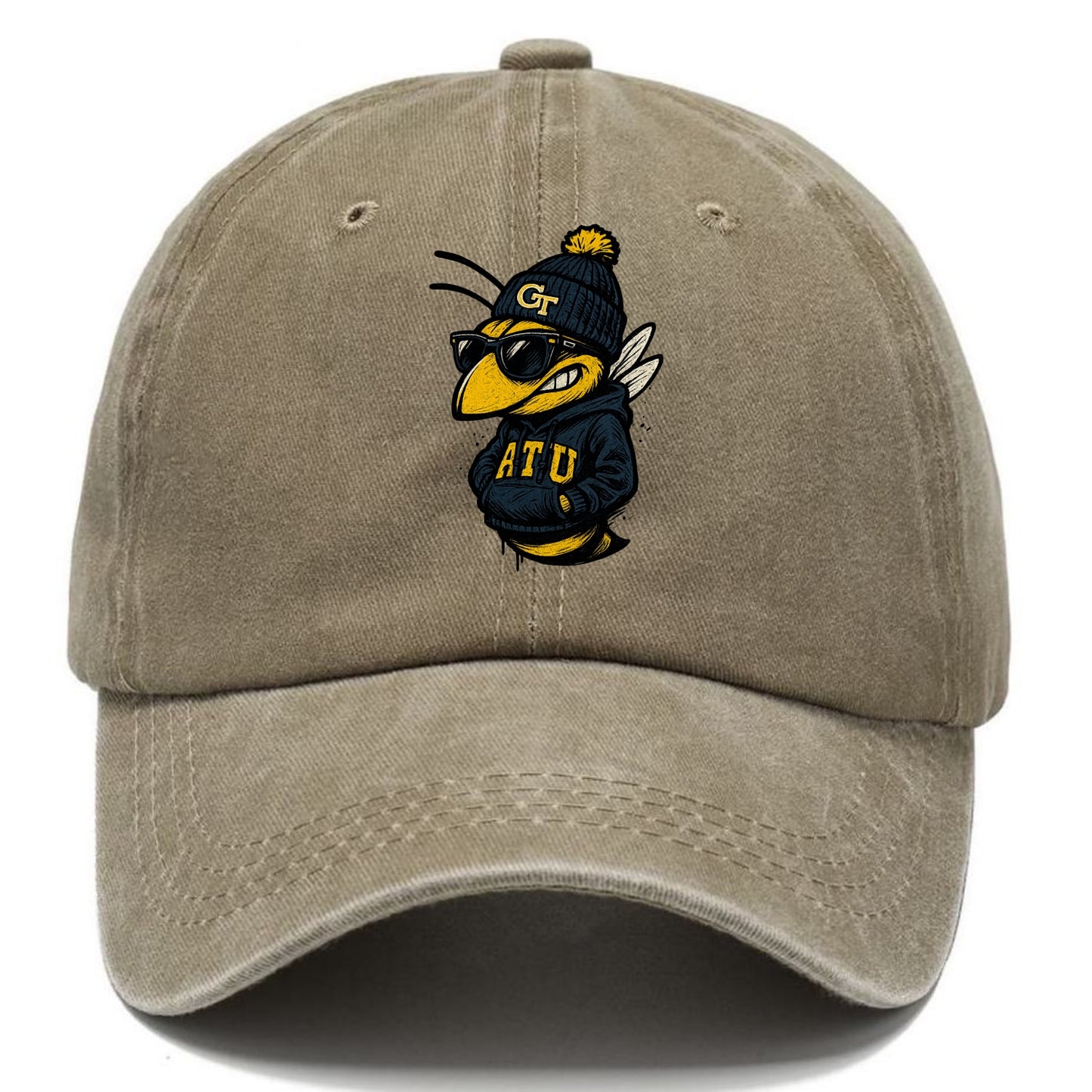 Atlanta Yellow Jacket wearing Georgia Tech beanie with GT patch - Classic Cap - Warm Sand(Khaki)