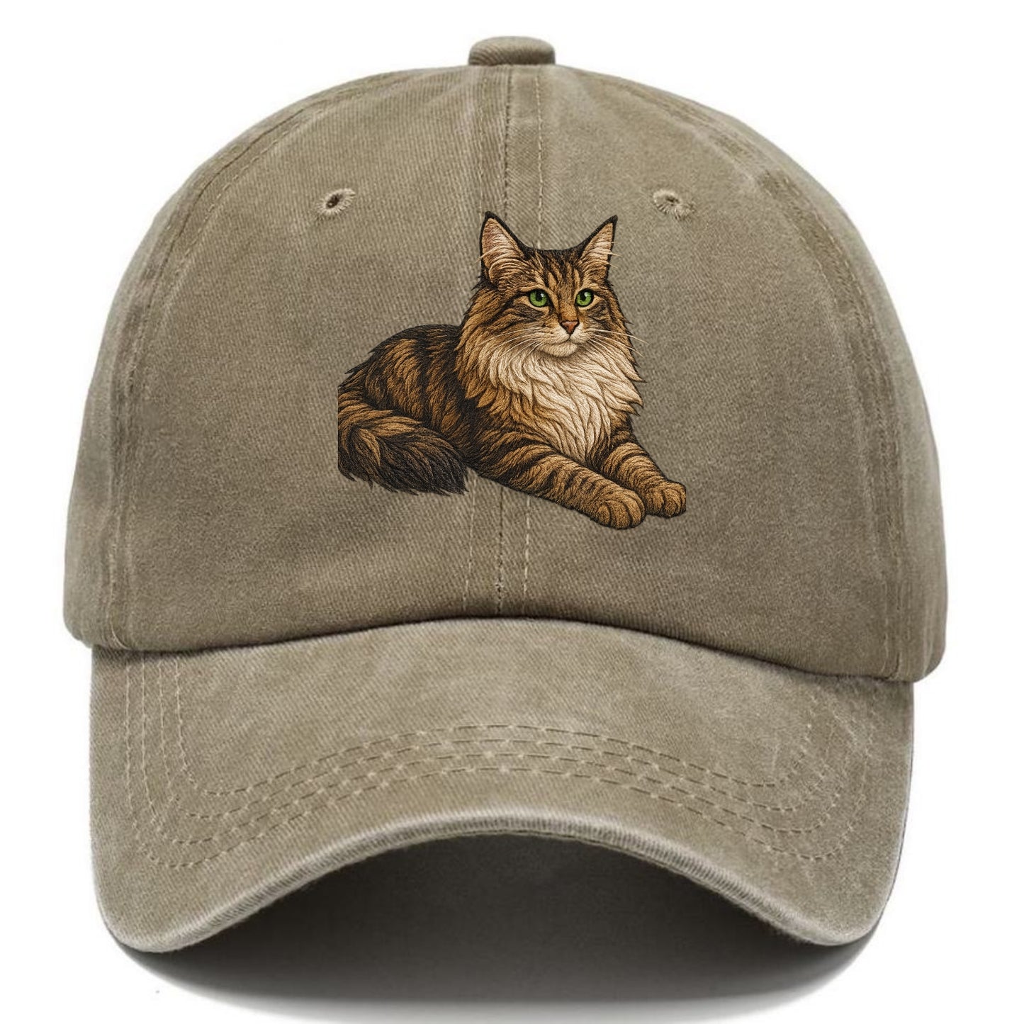 Norwegian Forest Cat relaxed lying down Classic Cap - Warm Sand(Khaki)