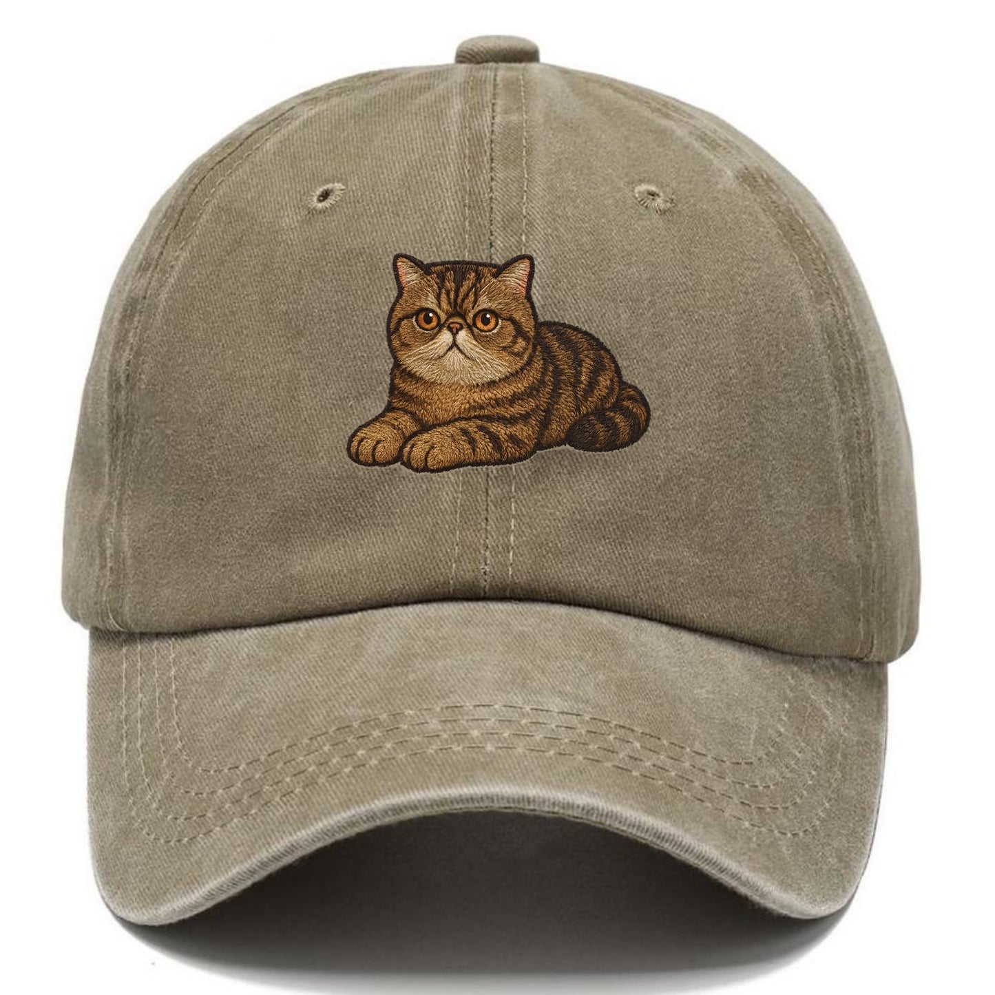 Exotic Shorthair relaxed lying down wit Classic Cap - Warm Sand(Khaki)