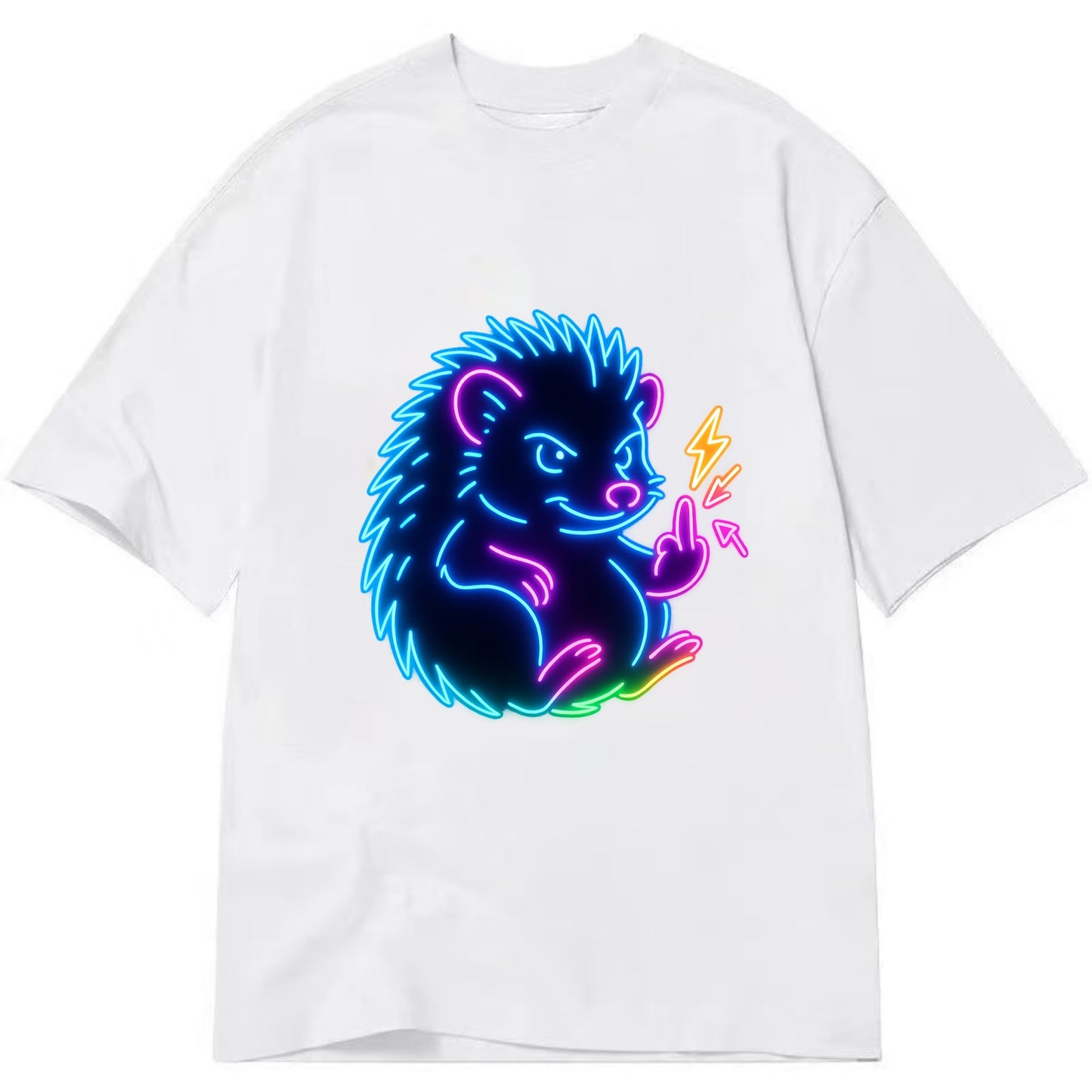 tiny hedgehog curled up slightly, one little paw raised flipping the bird - Classic T-shirt - White