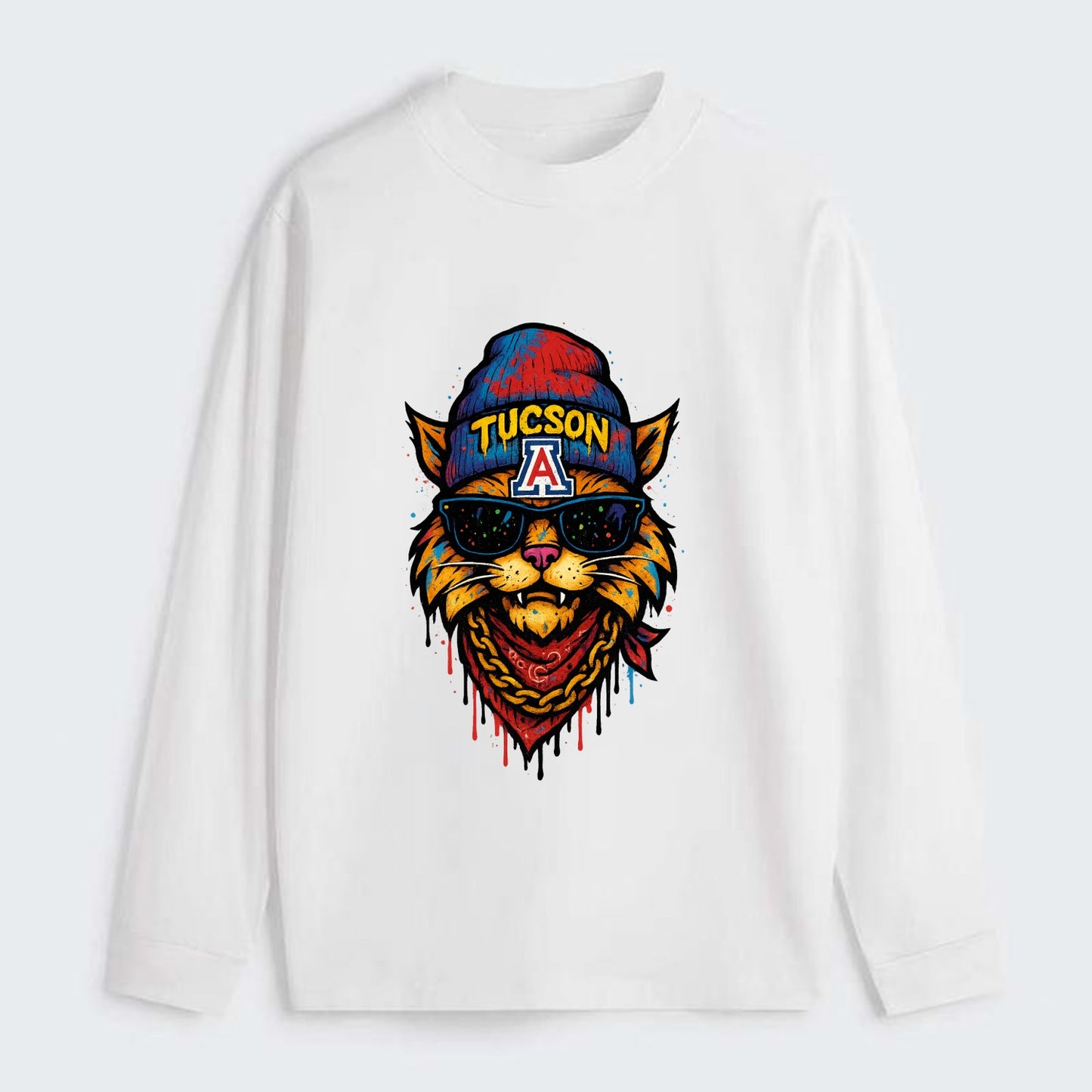 Tucson Wildcat wearing Arizona beanie with A patch - Classic Long Sleeve Shirt - White