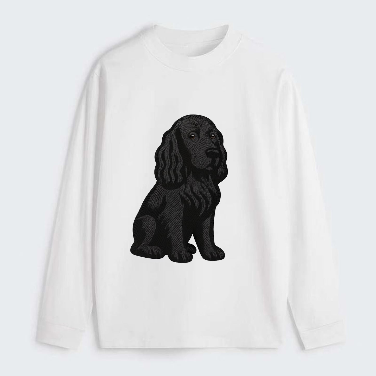 Field Spaniel - Black silky coat embroidered pose - Classic Long Sleeve Shirt - White