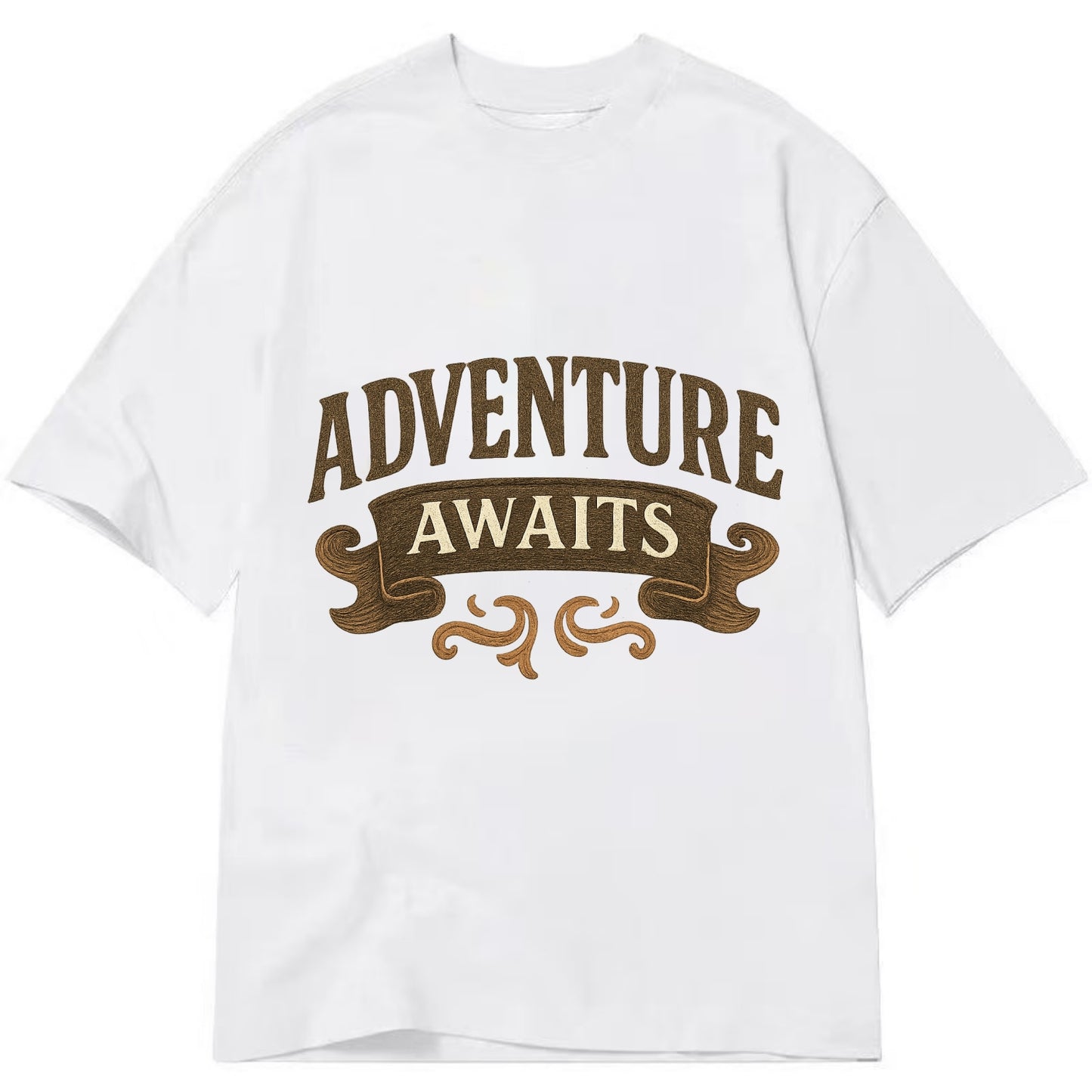Bold typography design - "ADVENTURE AWAITS" - excitement ahead, ready for anything - Classic T-shirt - White