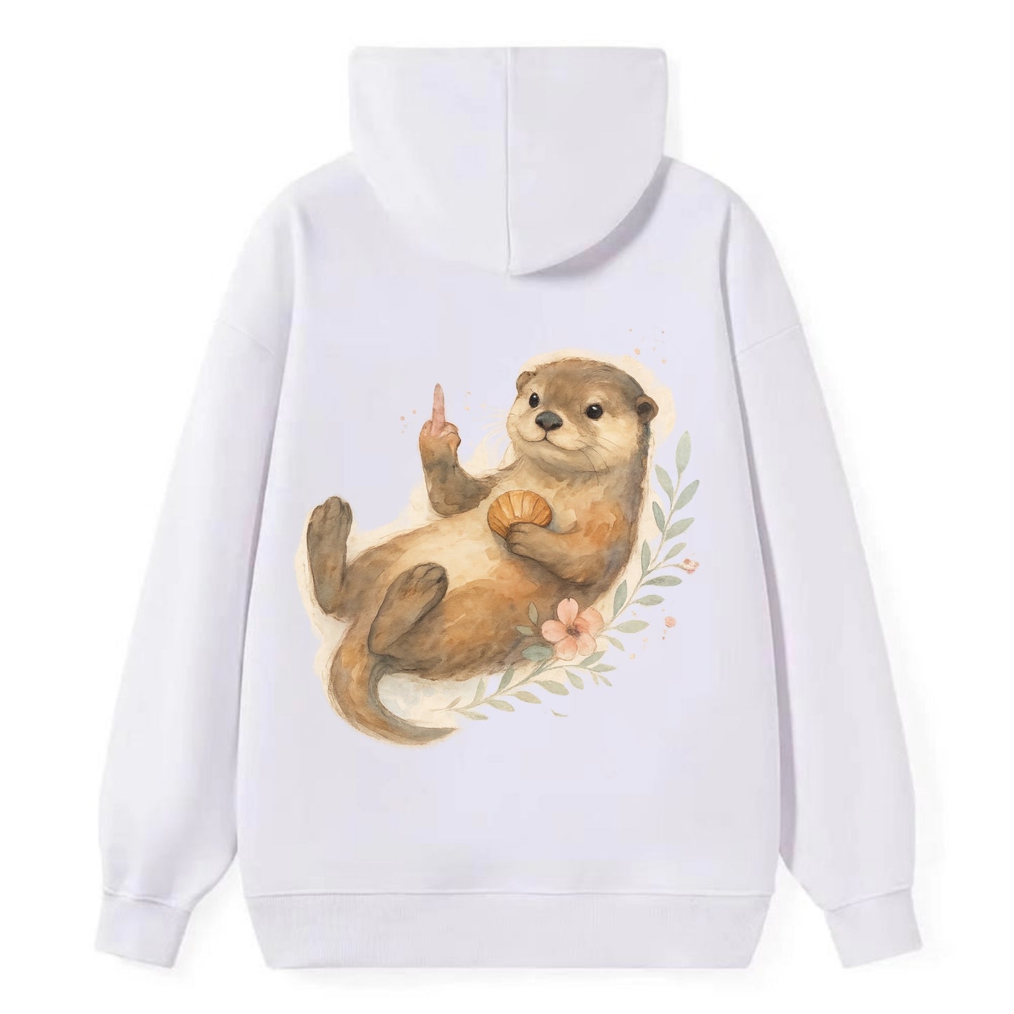 adorable otter floating on back, middle finger up while holding a - Classic Pullover Hoodie - White