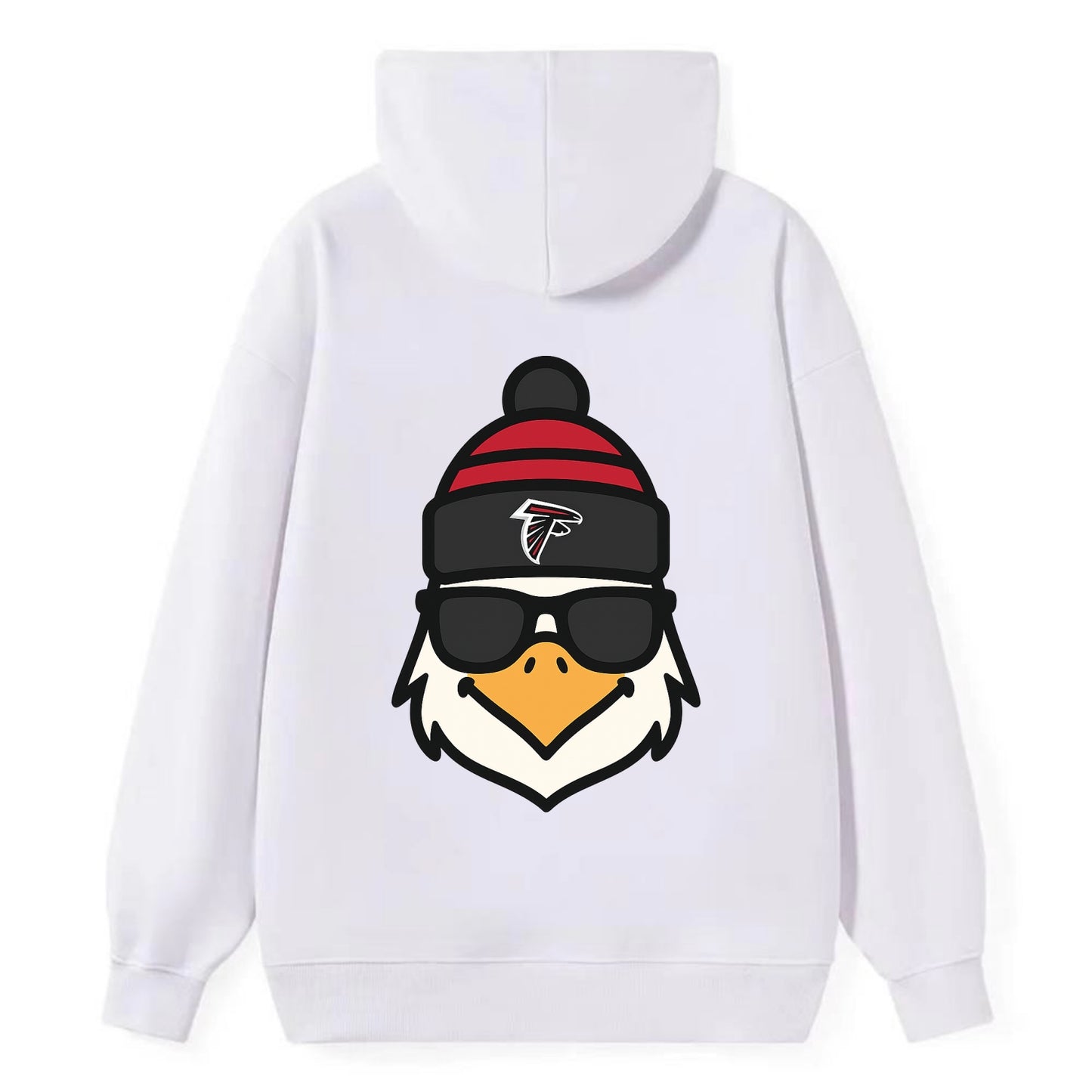 Atlanta Falcon wearing Falcons red and black beanie with pom pom and - Classic Pullover Hoodie - White